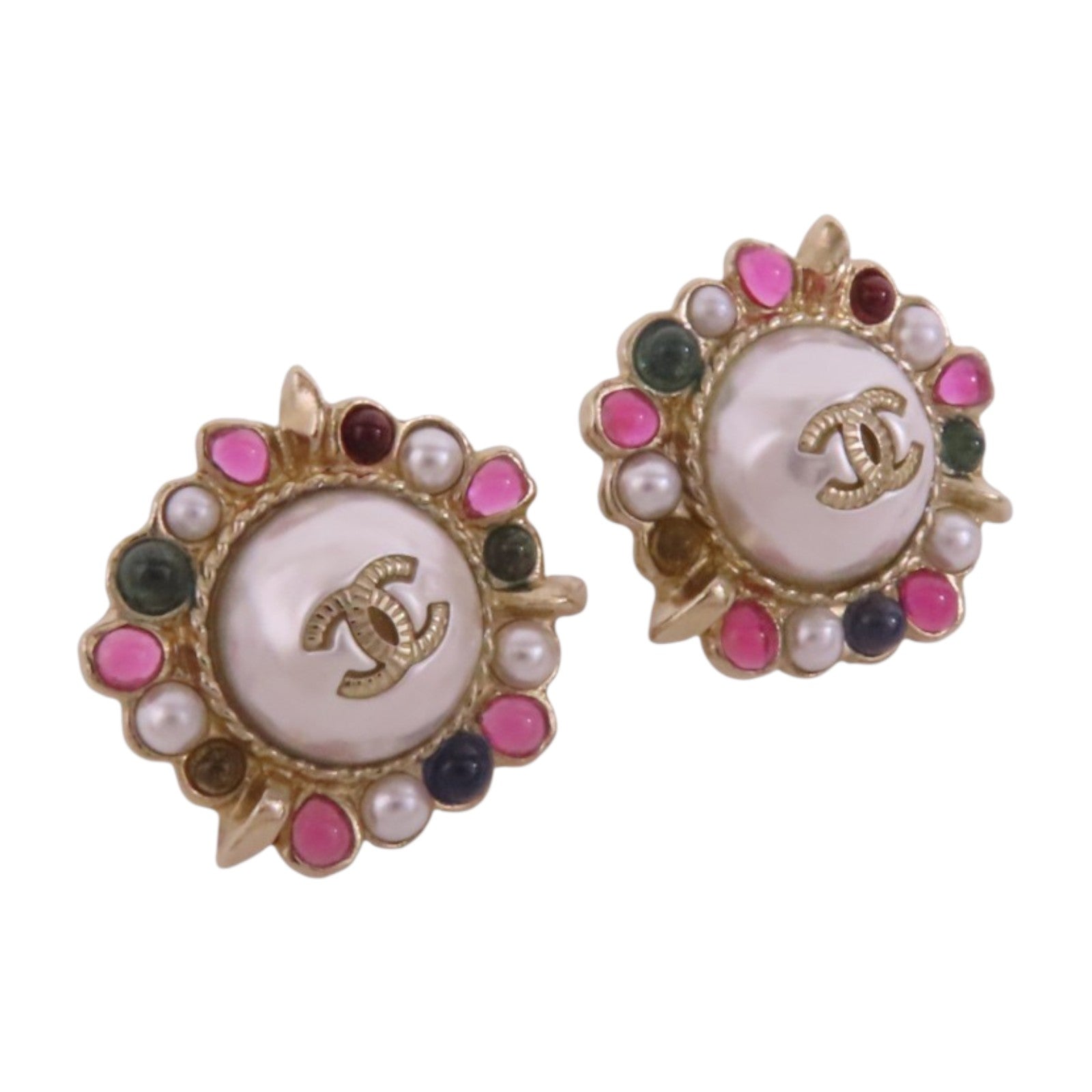 CHANEL 金屬/仿珍珠/水鑽Earrings銀扣耳環