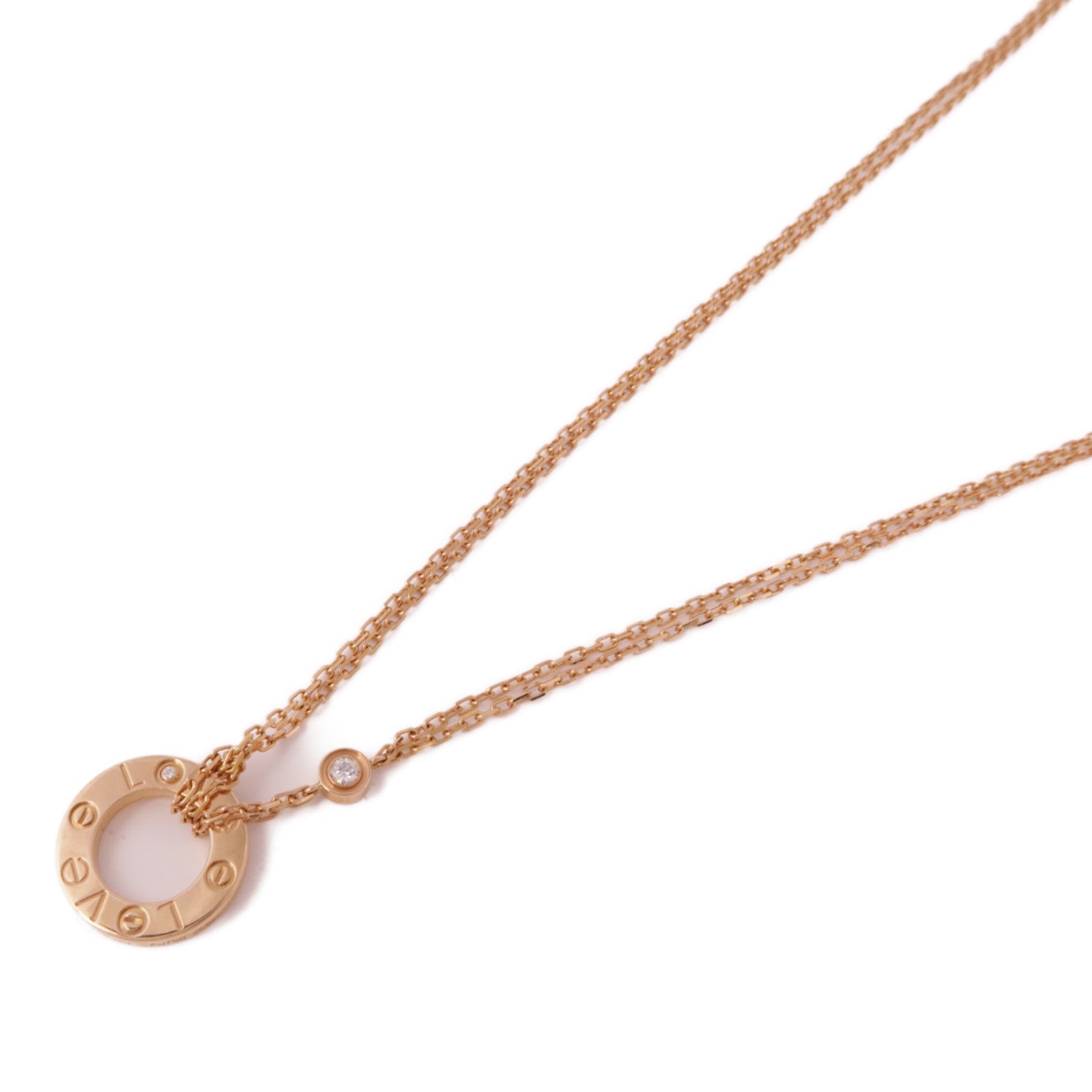 CARTIER 18K玫瑰金Love Necklace 2 Diamonds鑽石項鍊