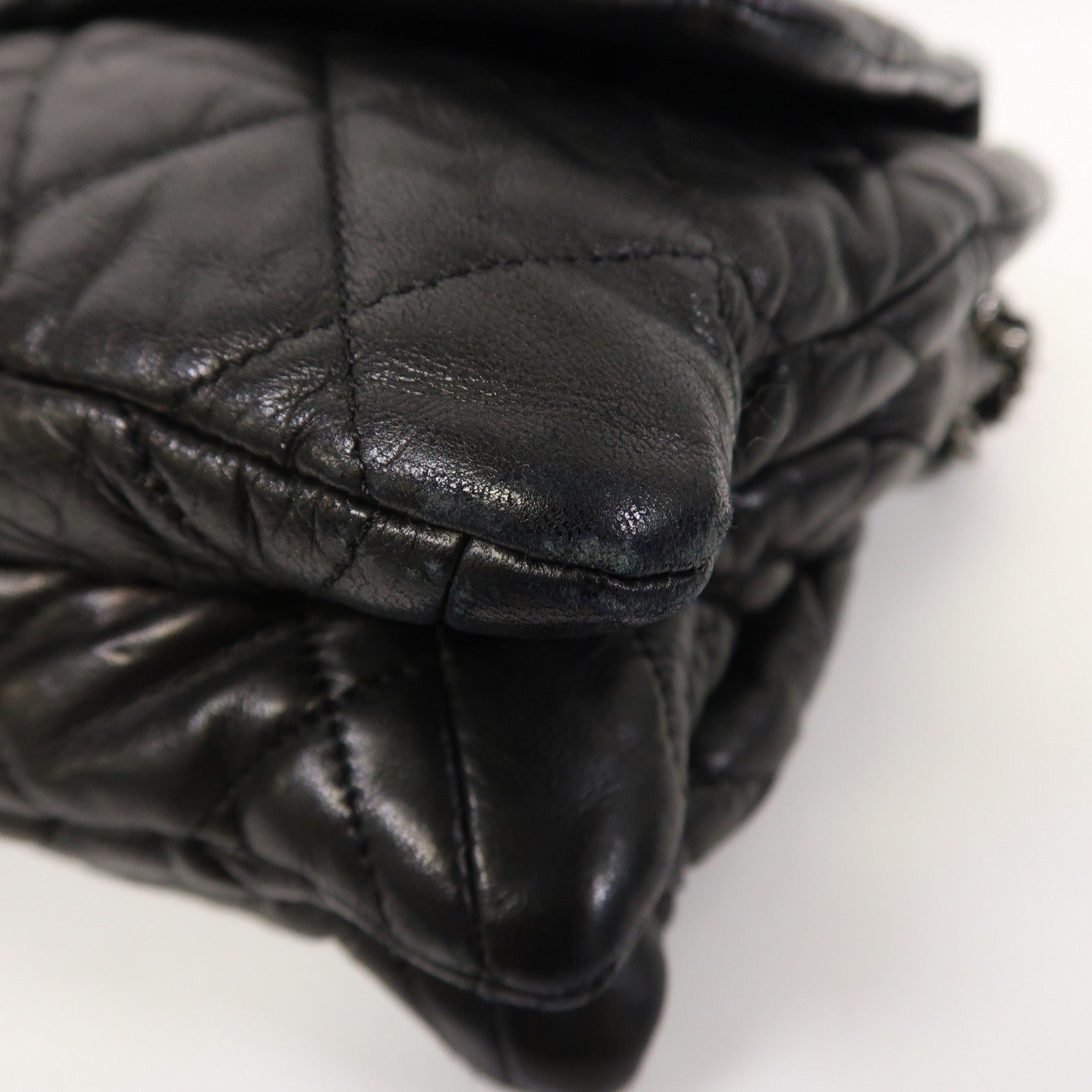 CHANEL 菱格羊皮皮革Chain Shoulder銀扣鏈帶肩背袋黑色
