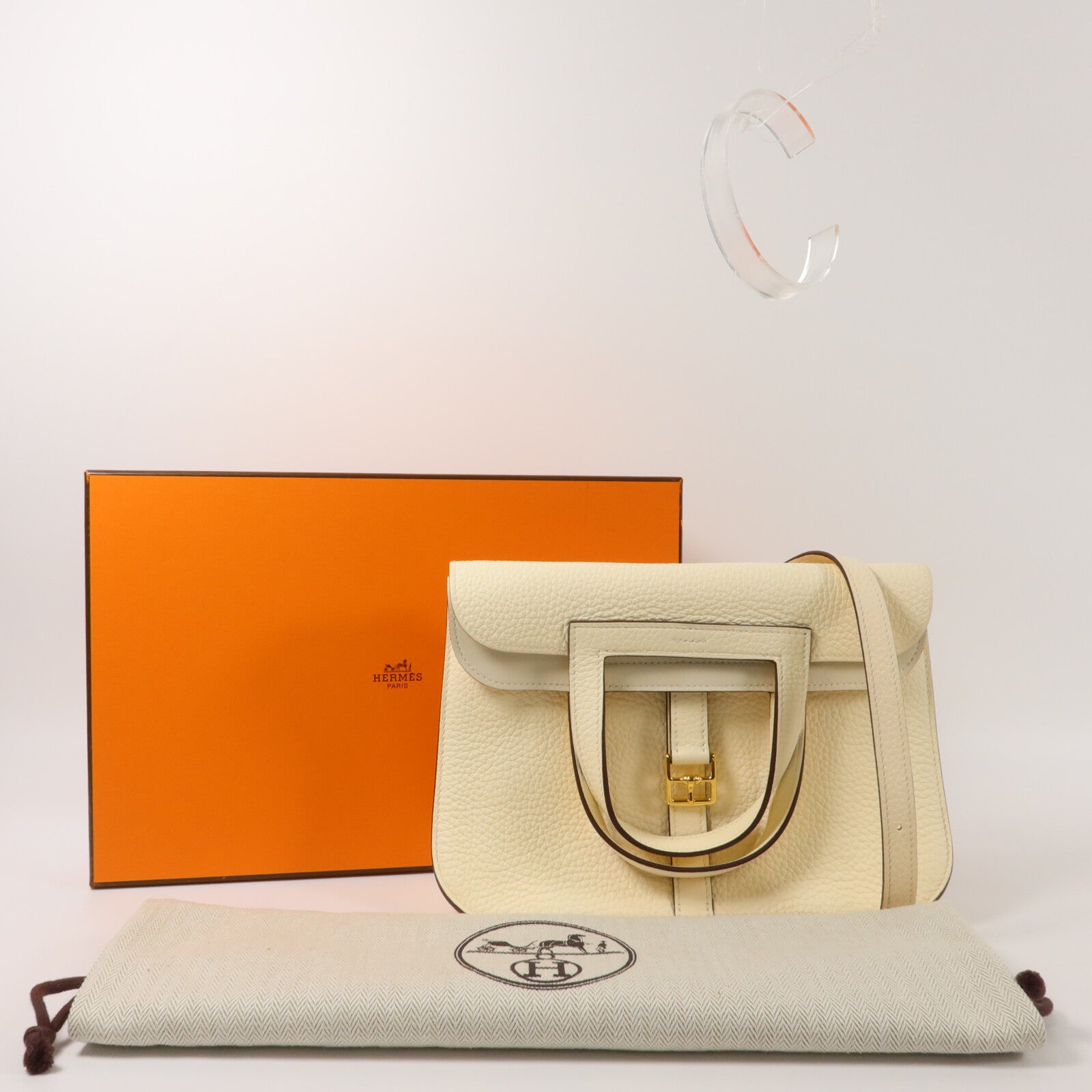 HERMES Clemence皮革Halzan 25手挽肩背兩用袋Nata
