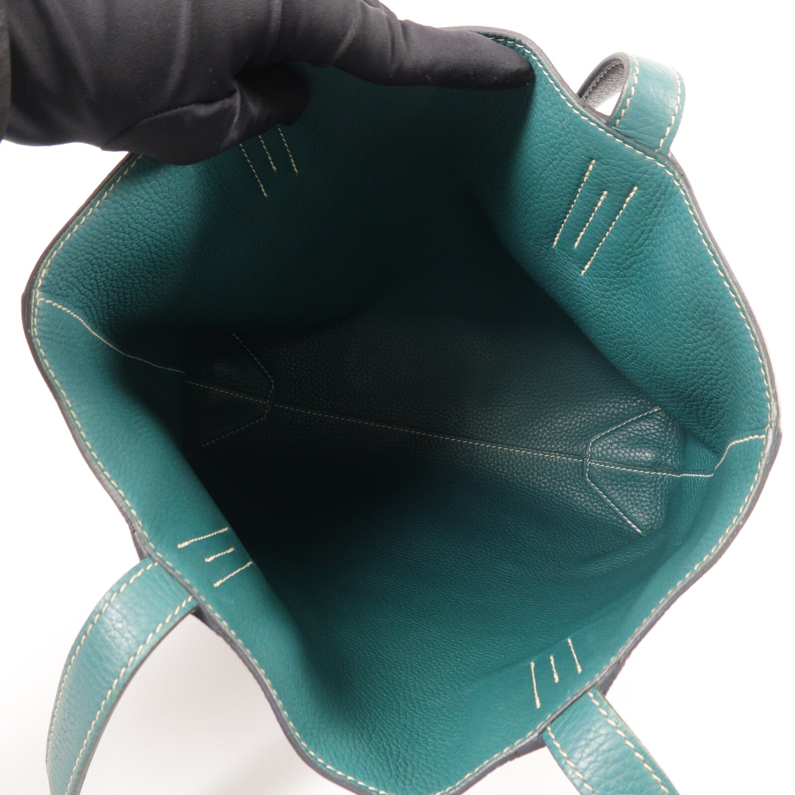 HERMES Clemence皮革Double Sens 36手挽袋 Bleu Nuit/Vert Vertigo