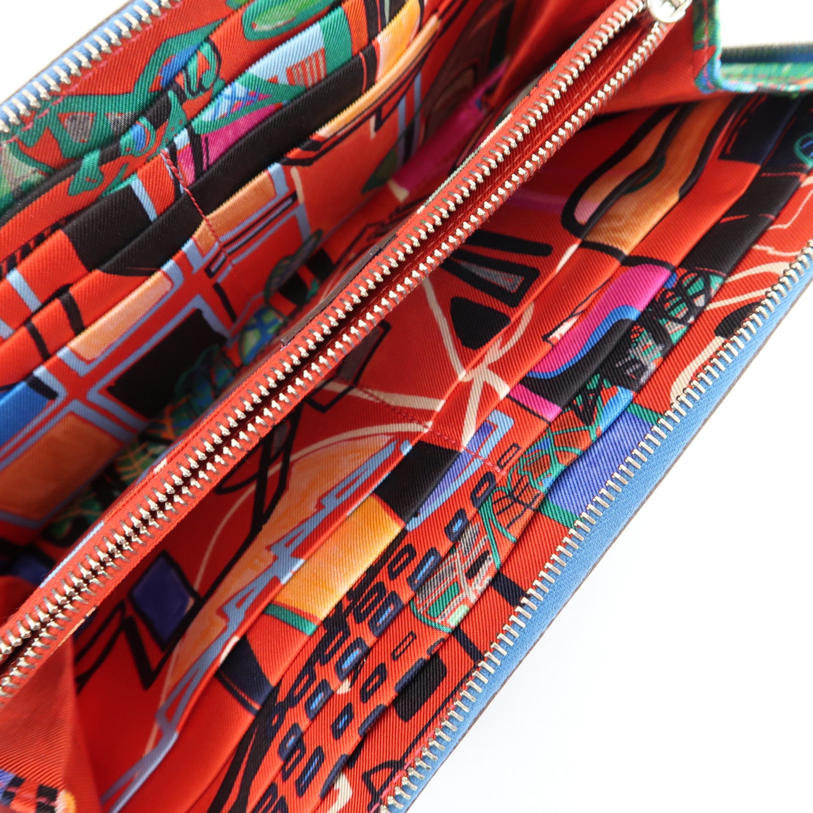 HERMES Epsom皮革Silk In Long Wallet銀扣長錢包藍色