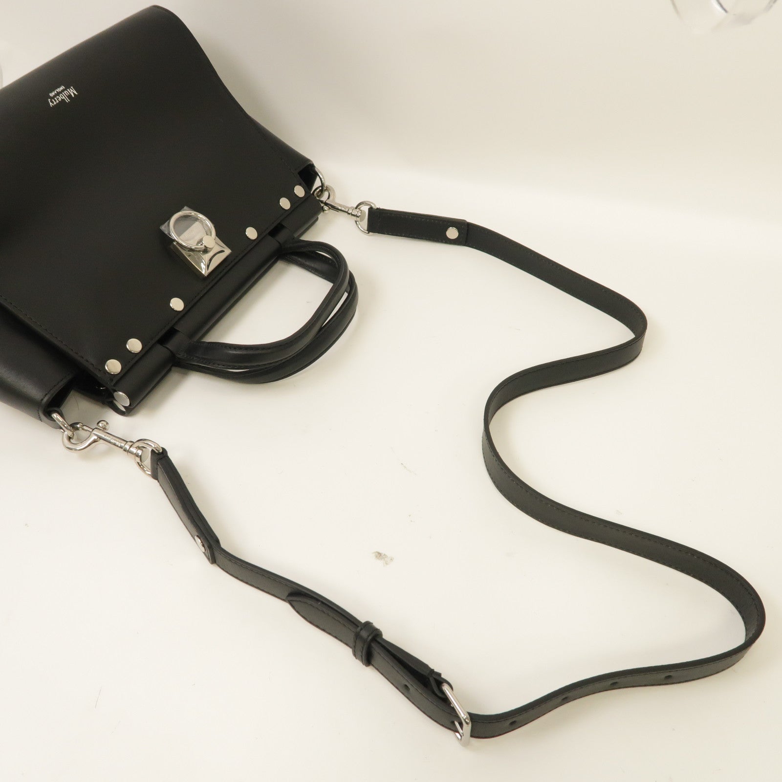 MULBERRY 牛皮皮革2Way Shoulder銀扣手挽肩背兩用袋黑色