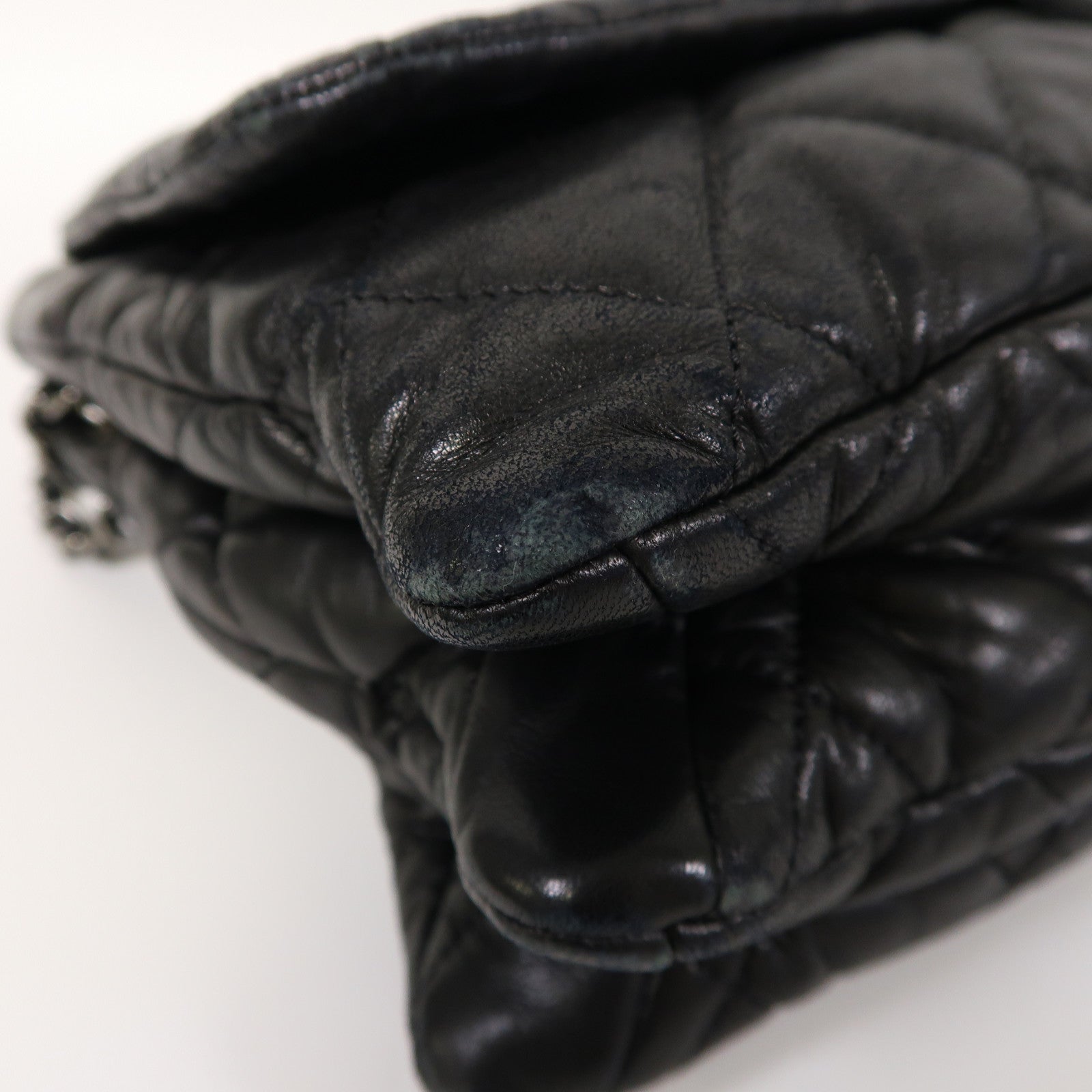 CHANEL 菱格羊皮皮革Chain Shoulder銀扣鏈帶肩背袋黑色