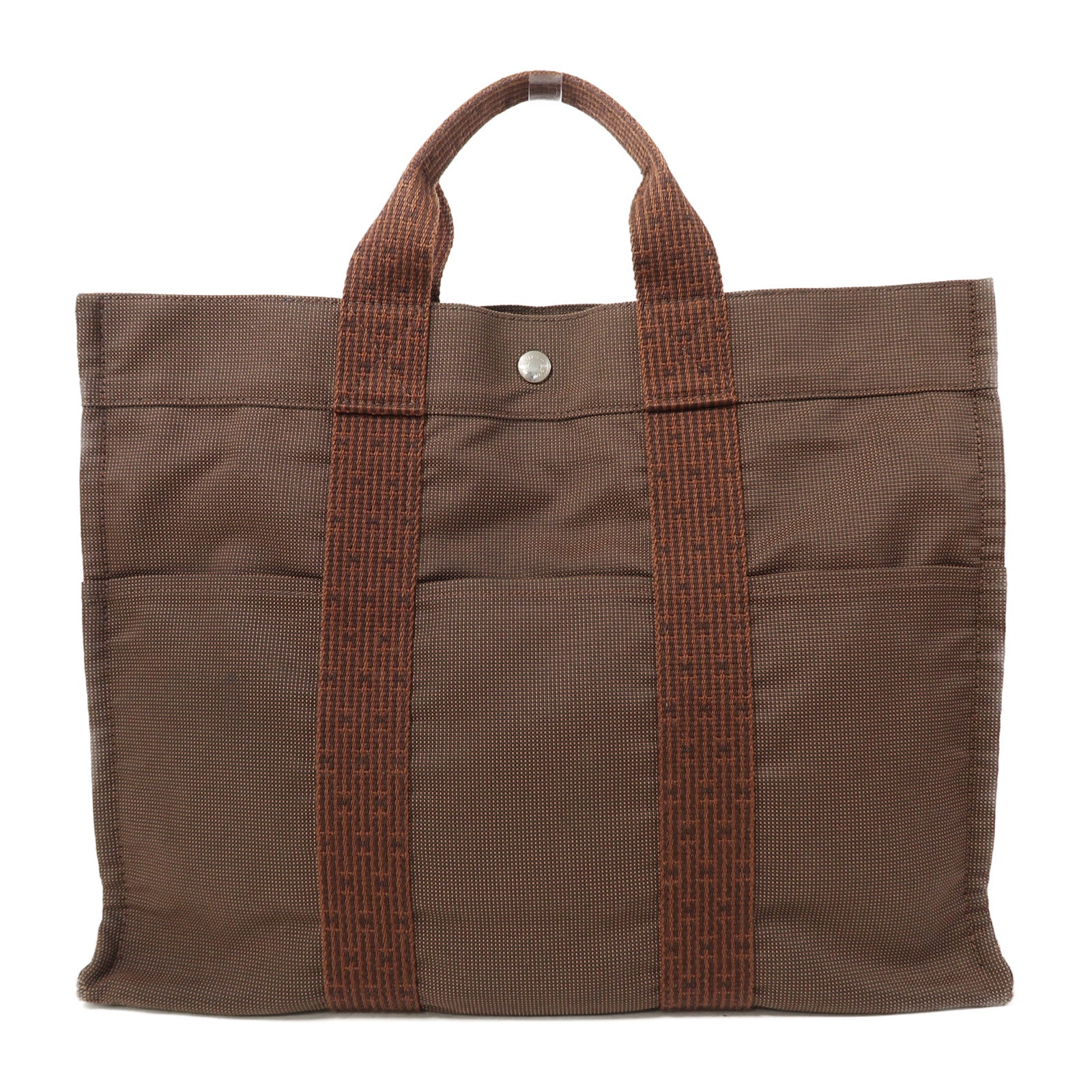 HERMES 帆布Ale Line銀扣手挽袋啡色