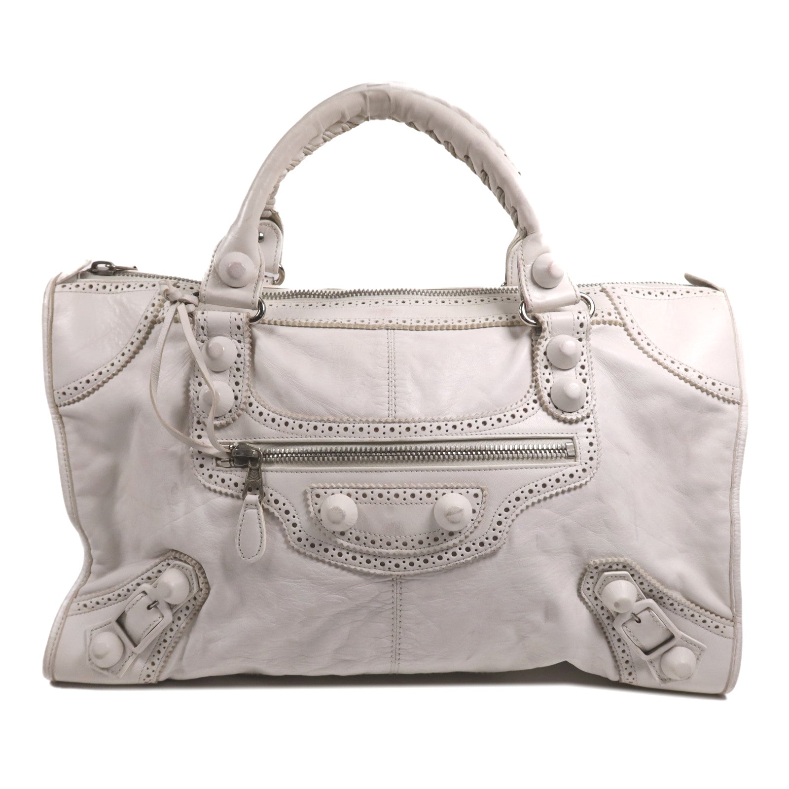BALENCIAGA 皮革Giant Work銀扣手挽袋