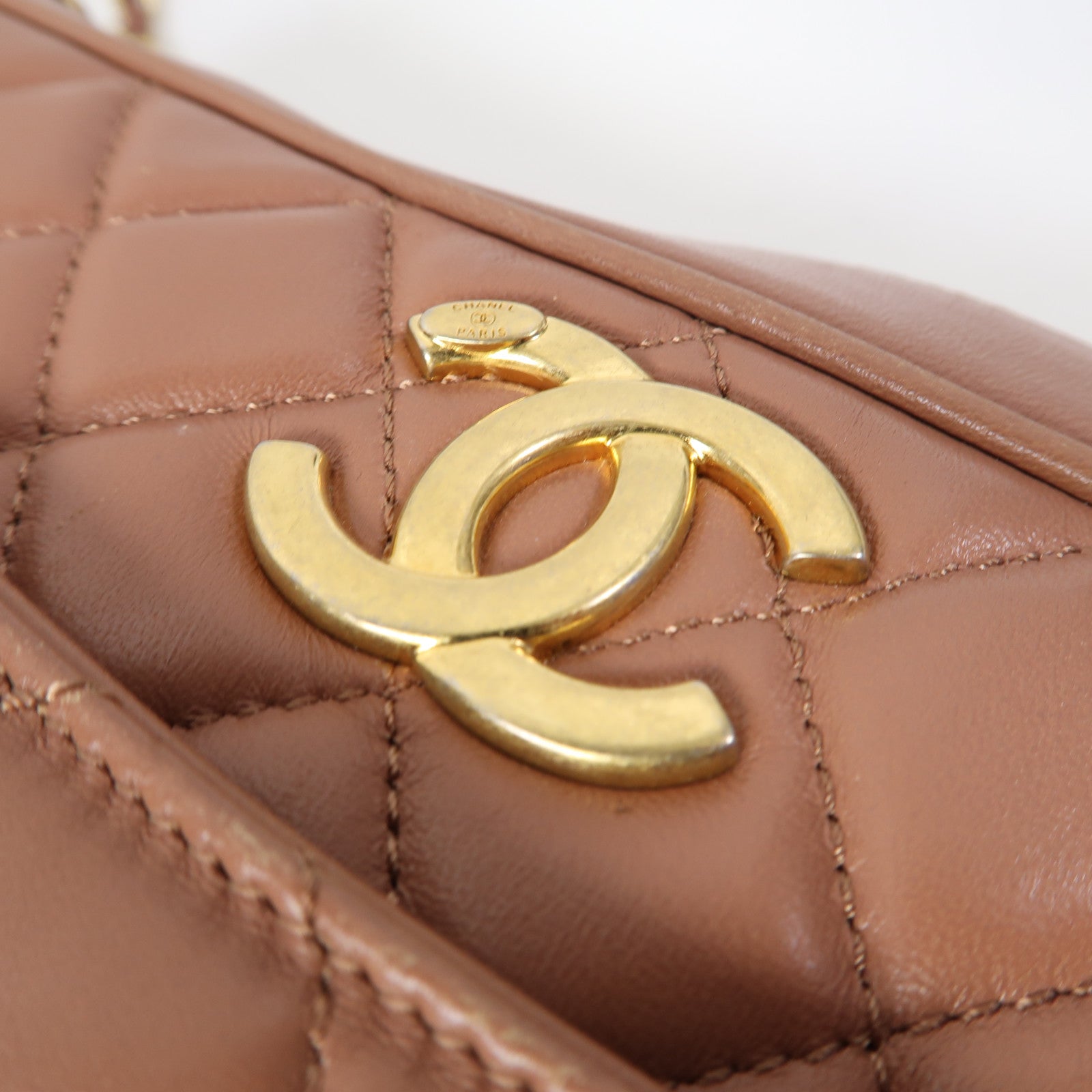 CHANEL 菱格牛皮皮革Chain Shoulder金扣鏈帶肩背袋粉紅色