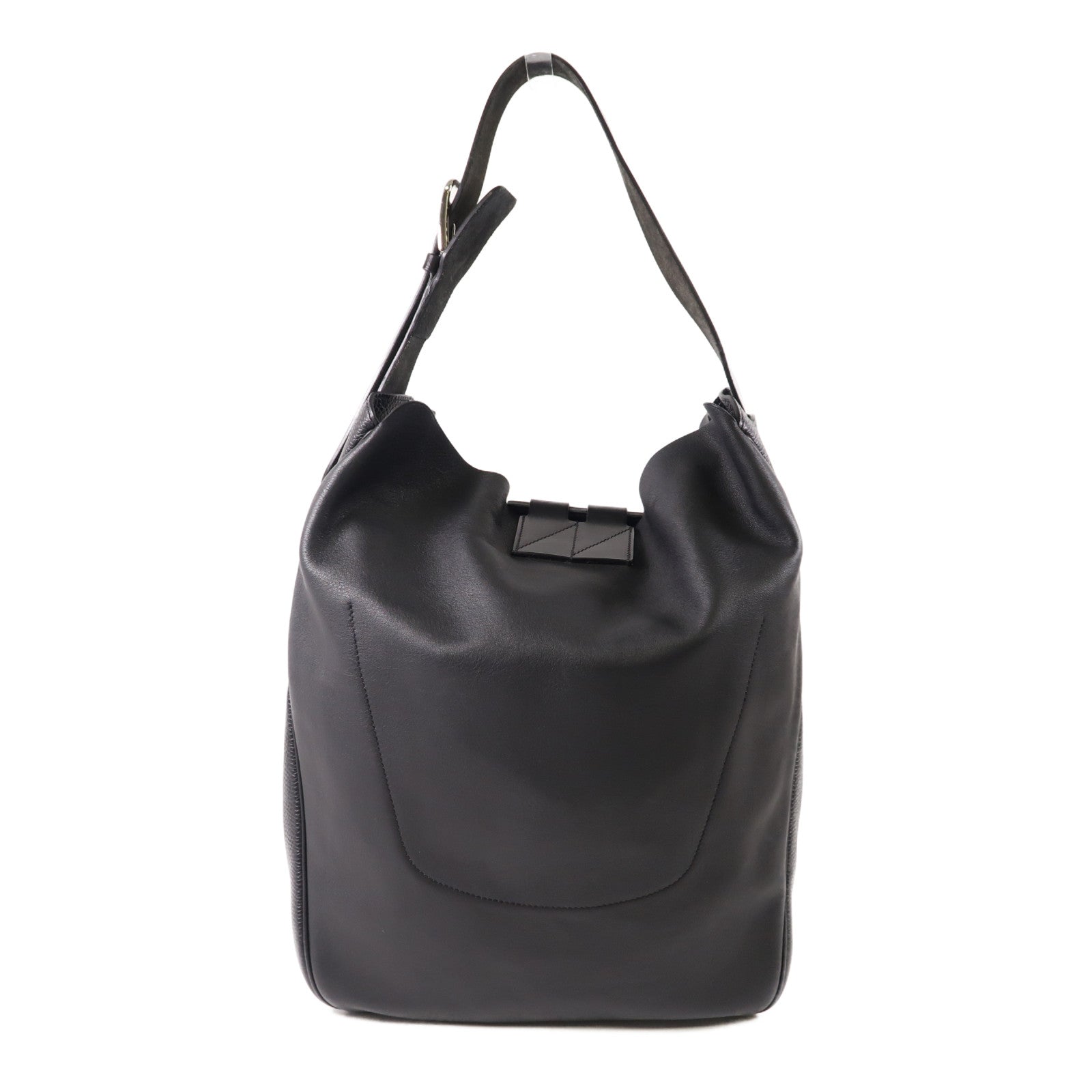 HERMES Clemence皮革Virevolte銀扣肩背袋Noir
