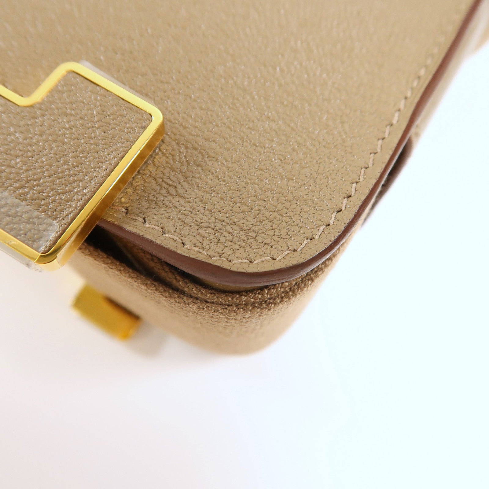 HERMES Chevre皮革Geta金扣肩背袋灰色