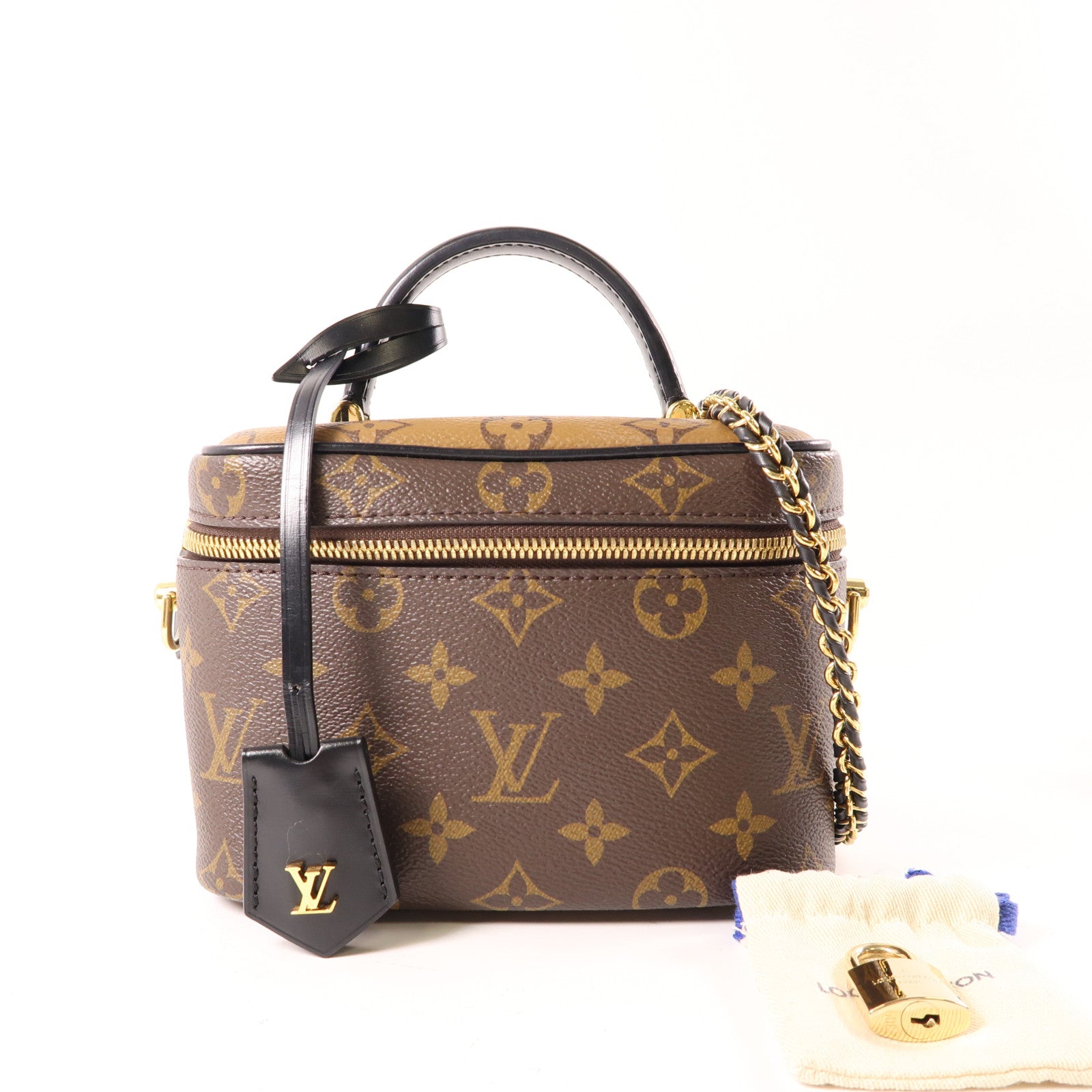 LOUIS VUITTON Monogram Reverse Vanity PM金扣手挽肩背兩用袋棕色
