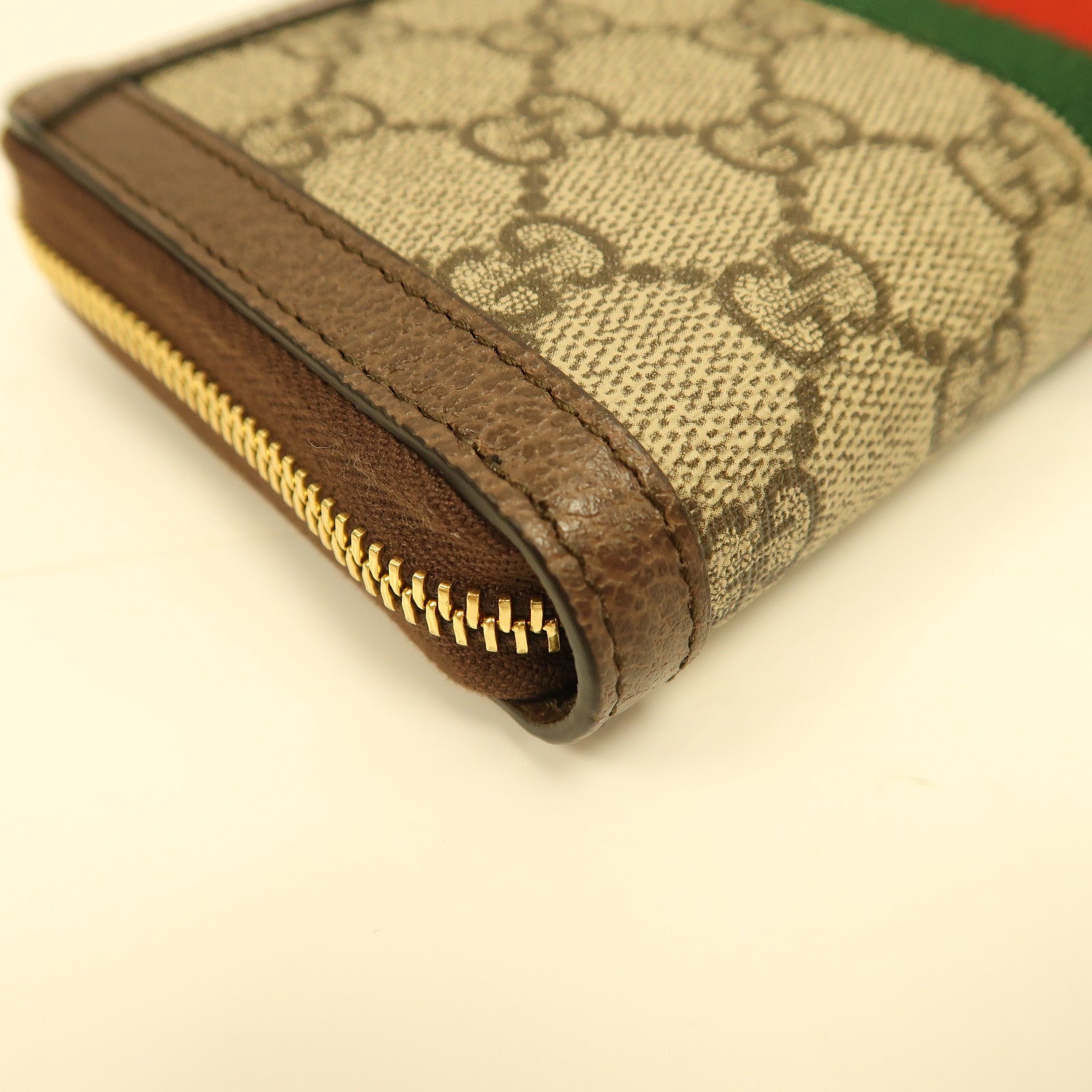 GUCCI 塗層帆布Zipped Long Wallet金扣長錢包棕色