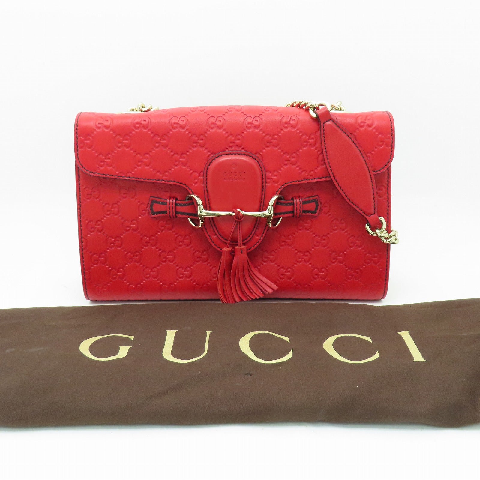 GUCCI 【激減優惠】牛皮皮革Chain Shoulder金扣鏈帶肩背袋紅色
