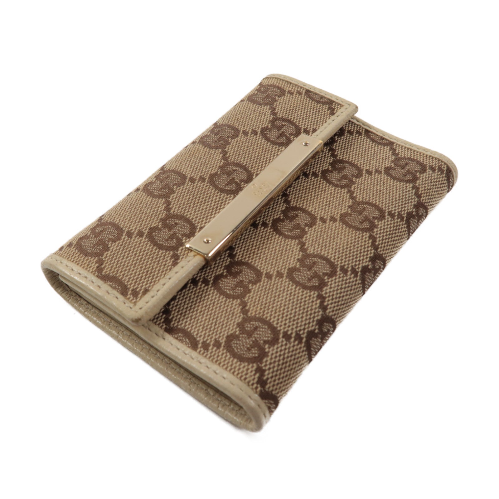 GUCCI 帆布Wallet金扣錢包白色