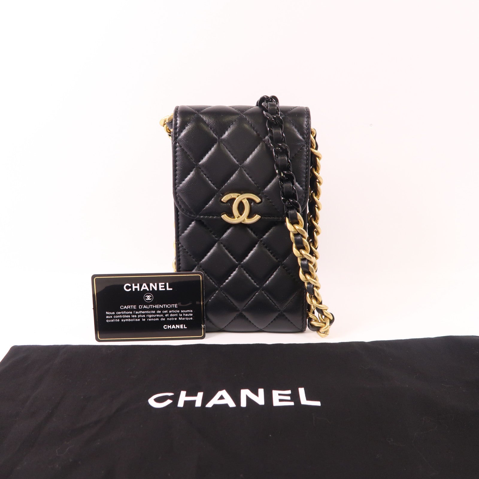 CHANEL CC GHW Phone Case Lambskin Leather Black