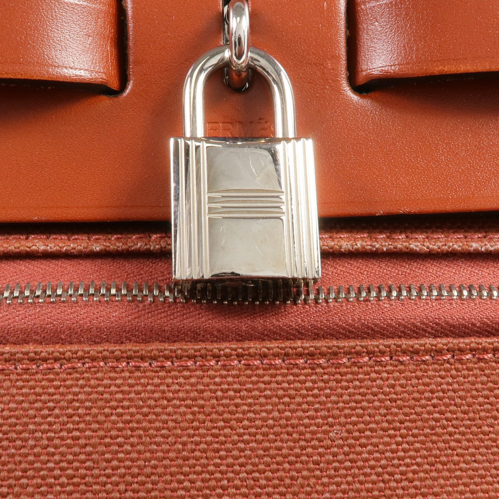 HERMES 【激減優惠】帆布Herbag PM銀扣手挽肩背兩用袋Rouge H
