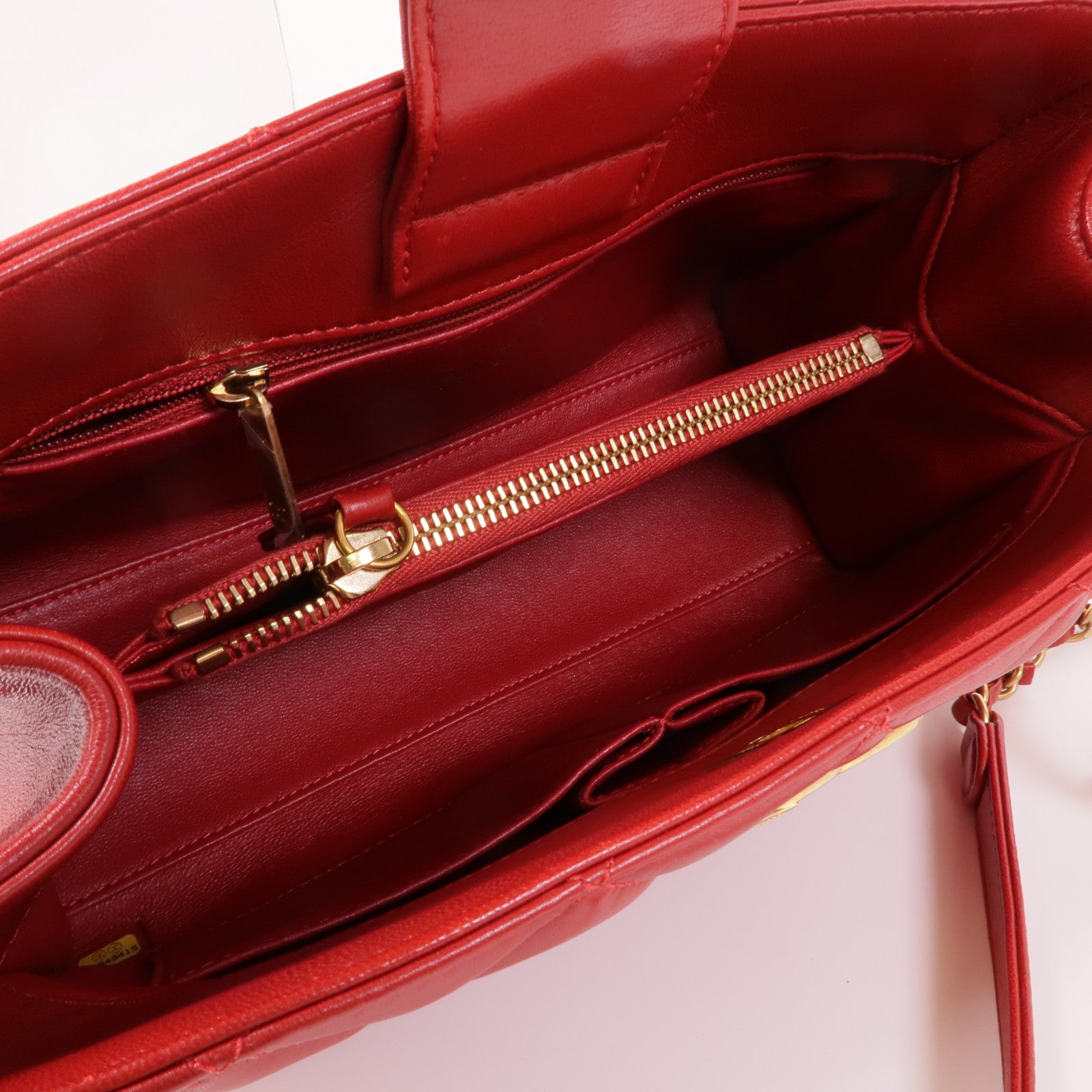 CHANEL CC GHW Materasse Chain Shoulder Bag Calfskin Leather Red