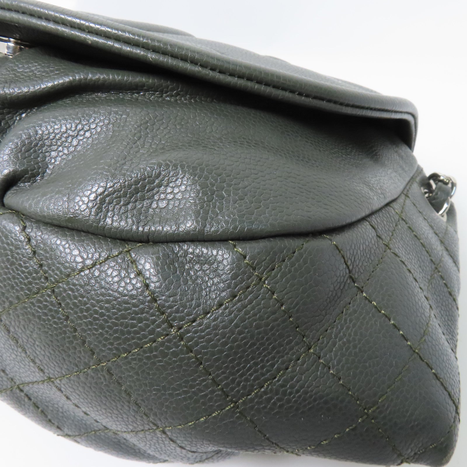 CHANEL 【激減優惠】牛皮皮革Chain Shoulder銀扣鏈帶肩背袋綠色