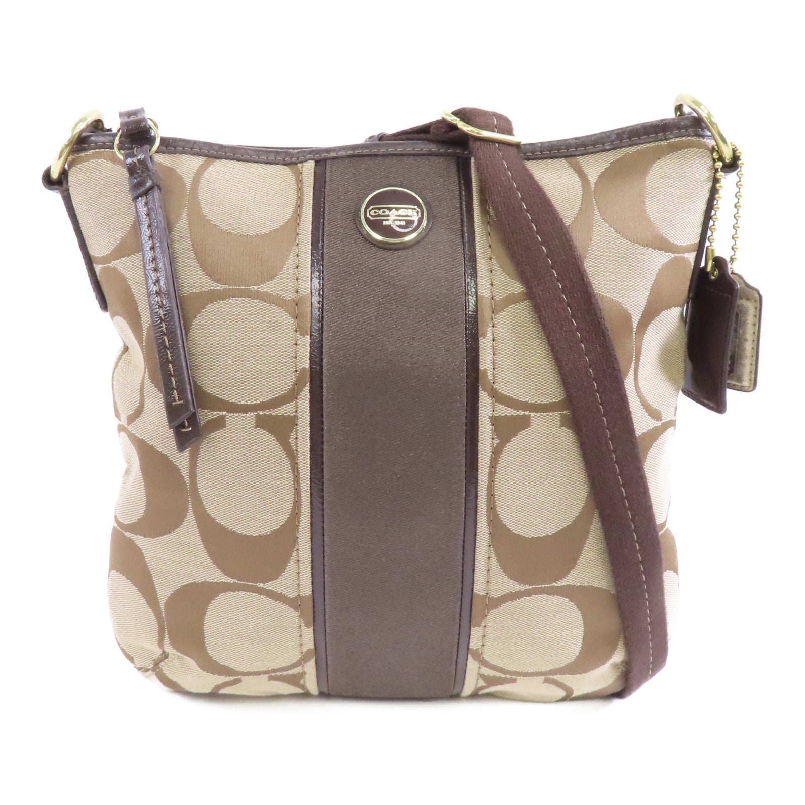 COACH 帆布Shoulder Bag金扣肩背袋棕色