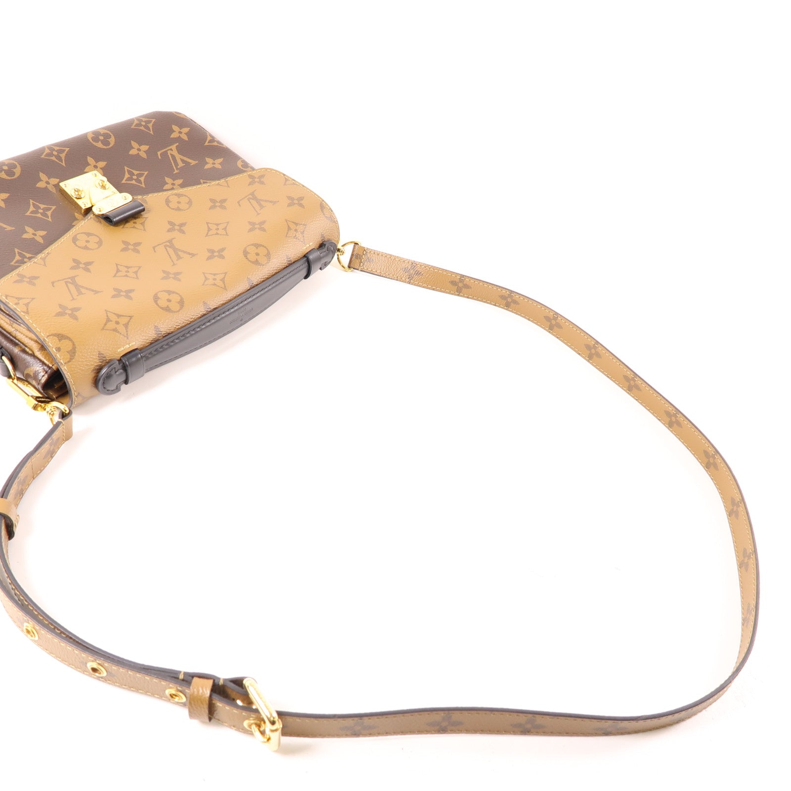 LOUIS VUITTON Monogram Reverse Pochette Metis金扣手挽肩背兩用袋棕色