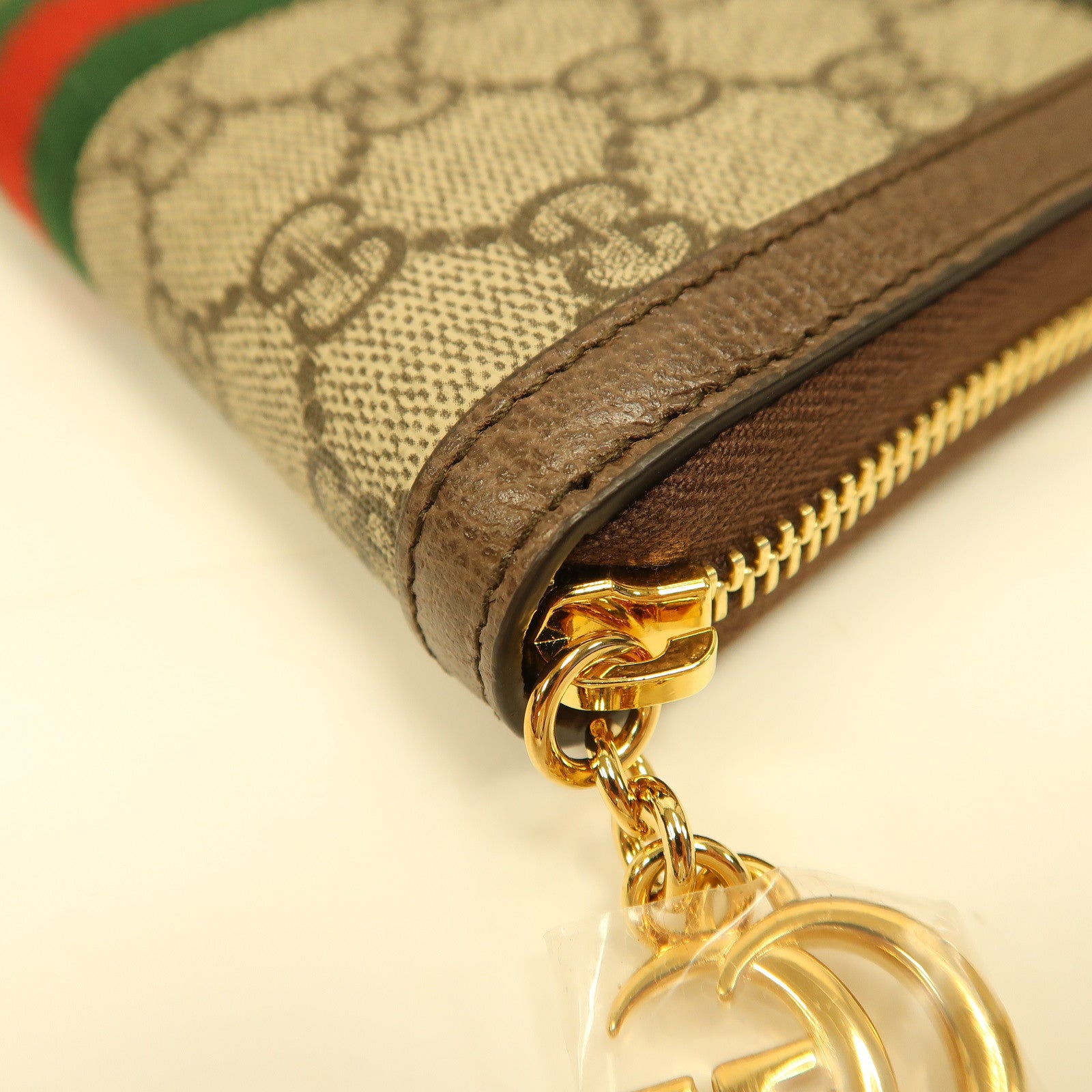 GUCCI 塗層帆布Zipped Long Wallet金扣長錢包棕色