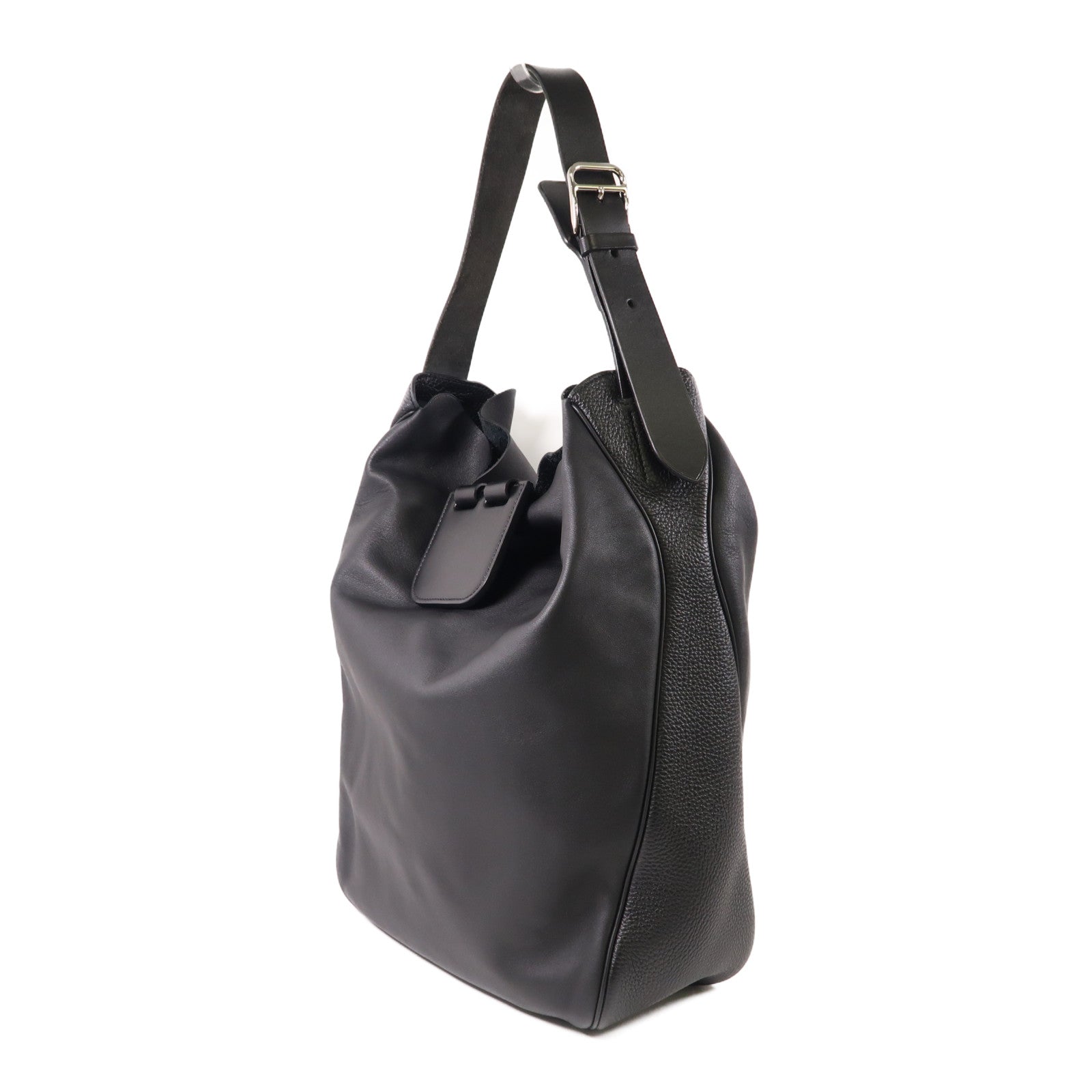 HERMES Clemence皮革Virevolte銀扣肩背袋Noir
