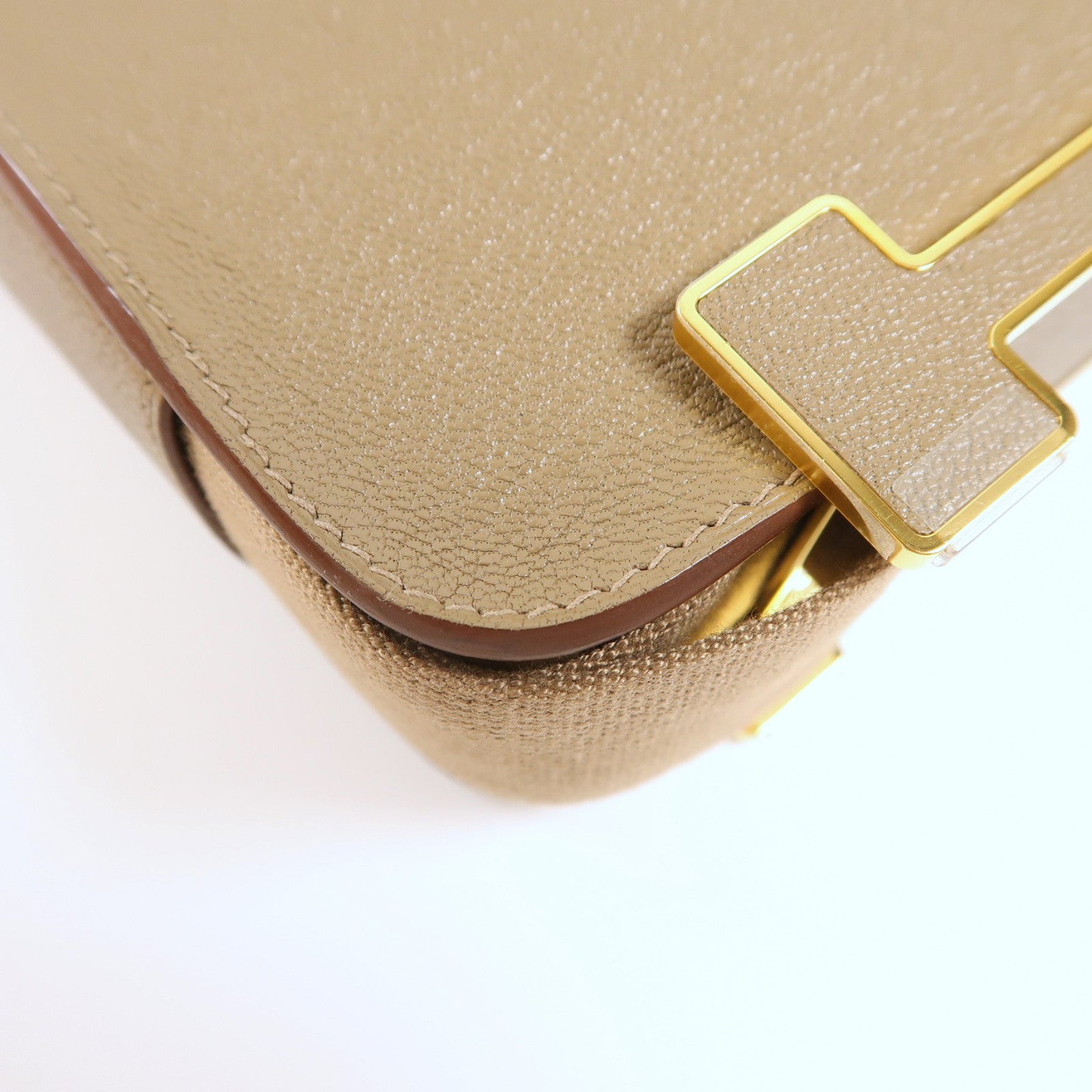 HERMES Chevre皮革Geta金扣肩背袋灰色