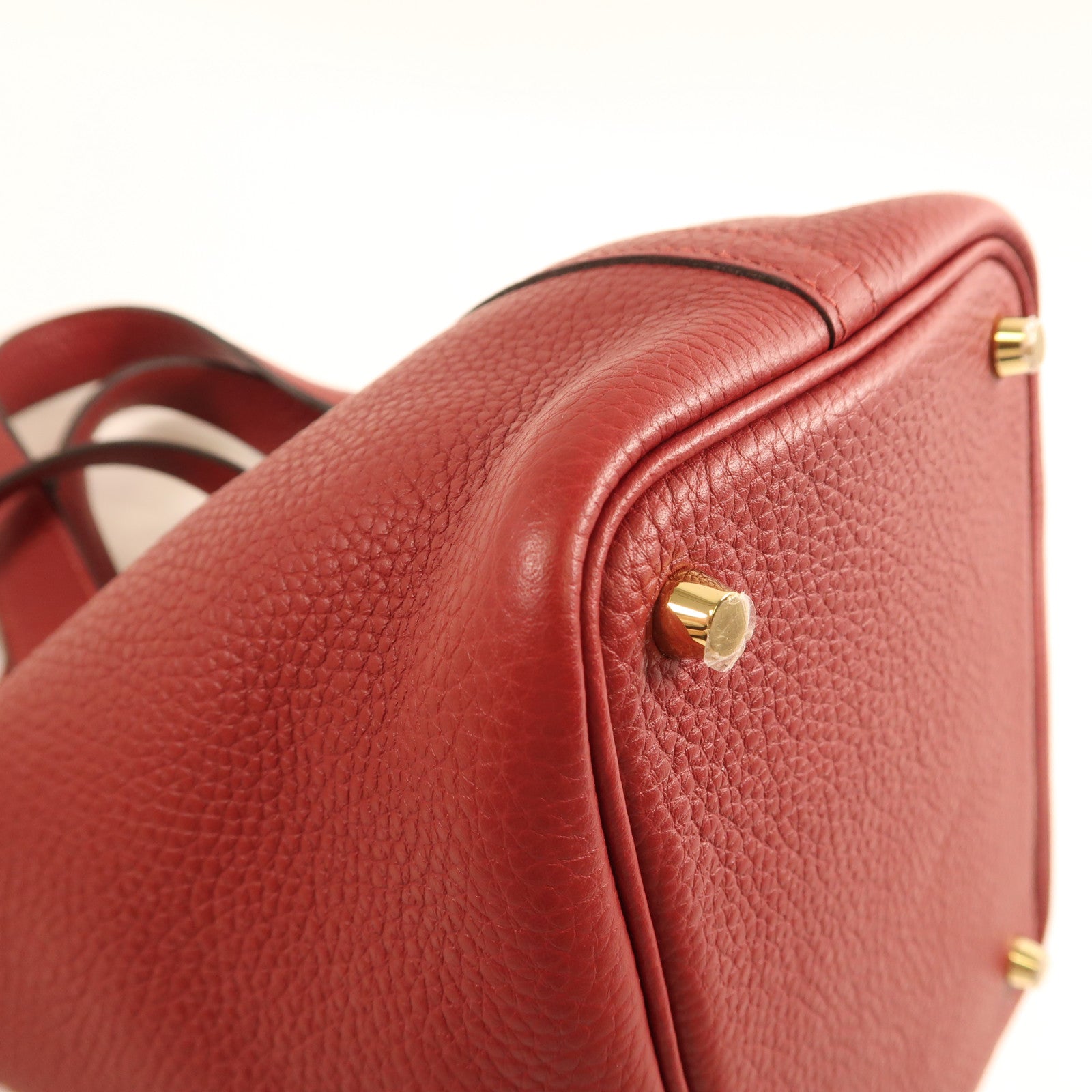 HERMES Clemence皮革Picotin PM金扣手挽袋Rouge Grenat