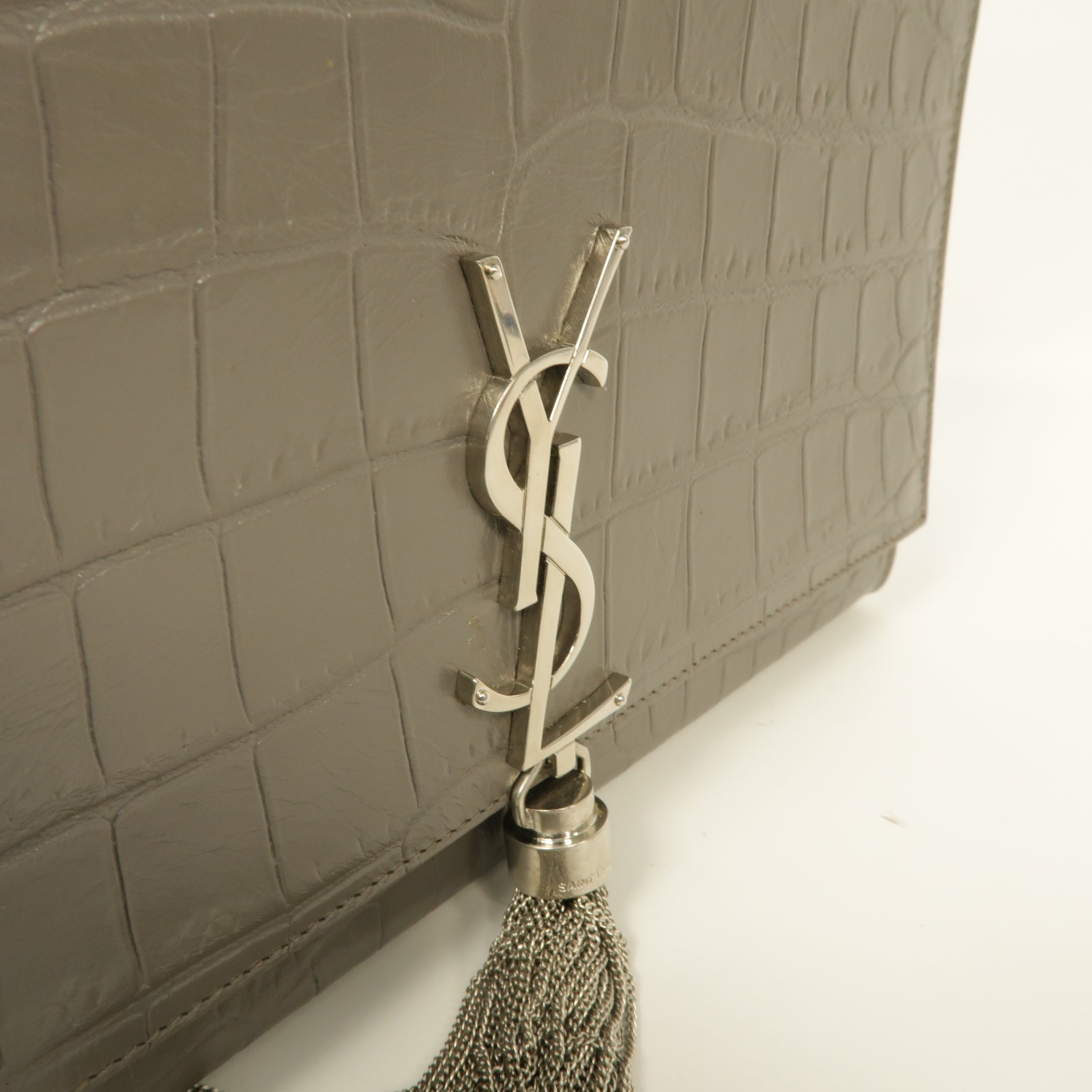 YVES SAINT LAURENT 【激減優惠】牛皮皮革Shoulder Bag銀扣鏈帶肩背袋灰色