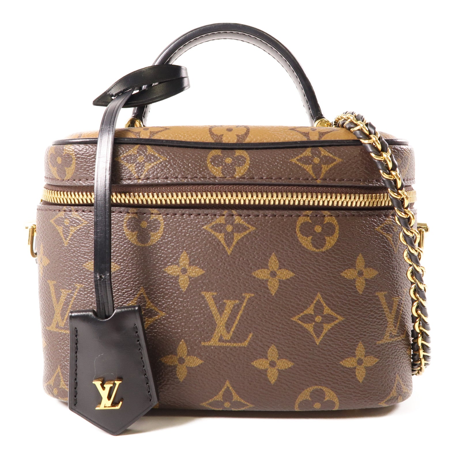 LOUIS VUITTON Monogram Reverse Vanity PM金扣手挽肩背兩用袋棕色