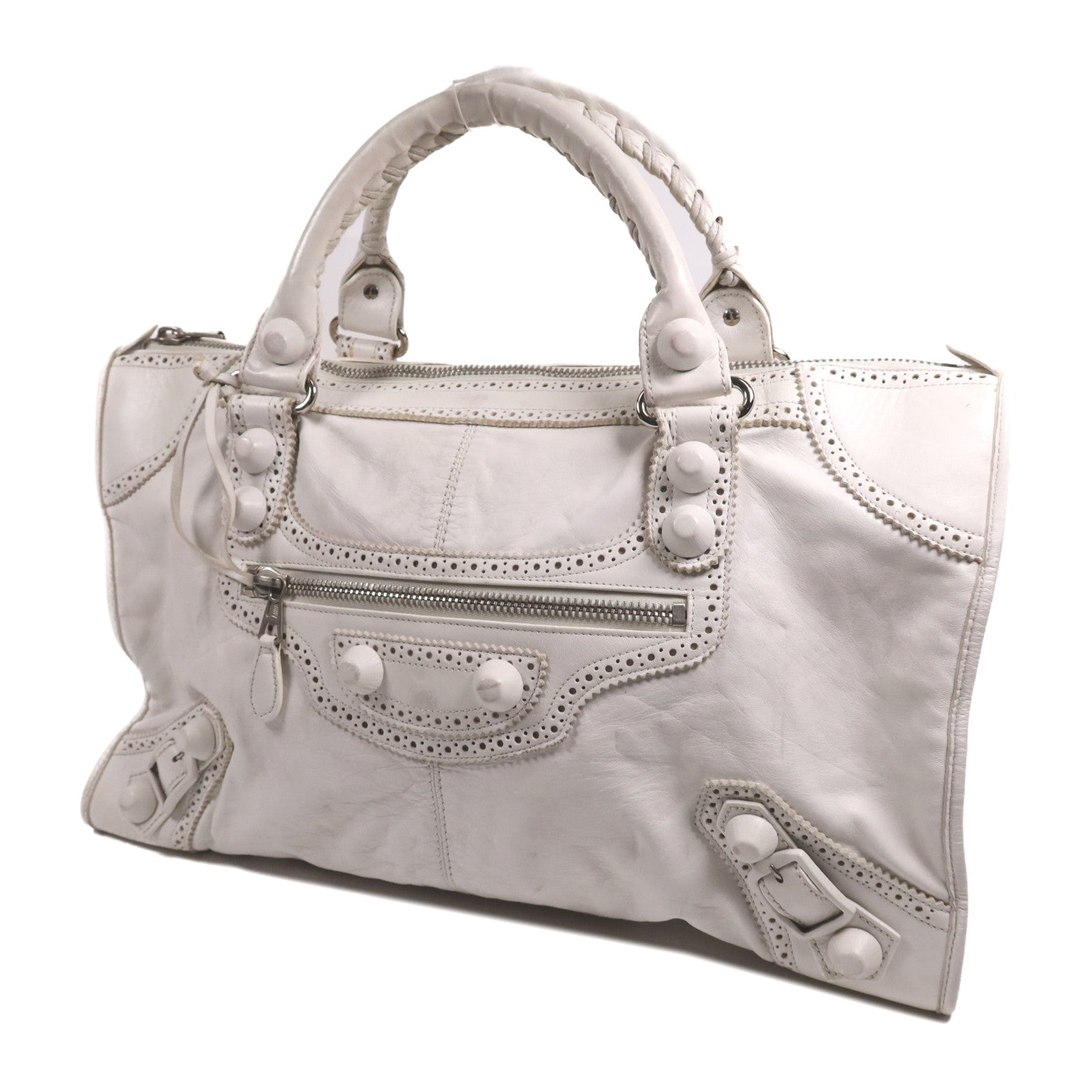 BALENCIAGA 皮革Giant Work銀扣手挽袋