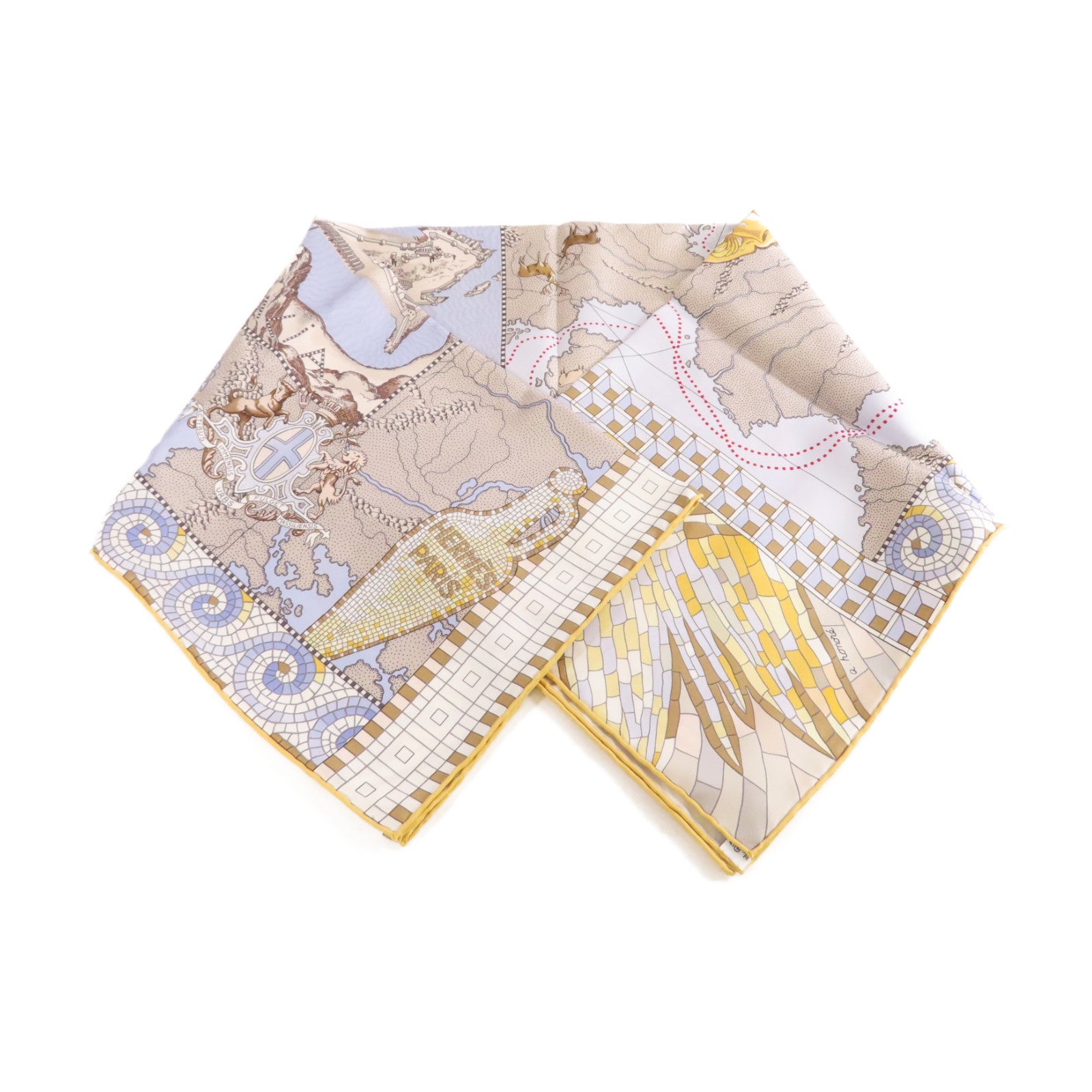 HERMES 絲質90x90 Scarf絲巾黃色/灰色/彩色