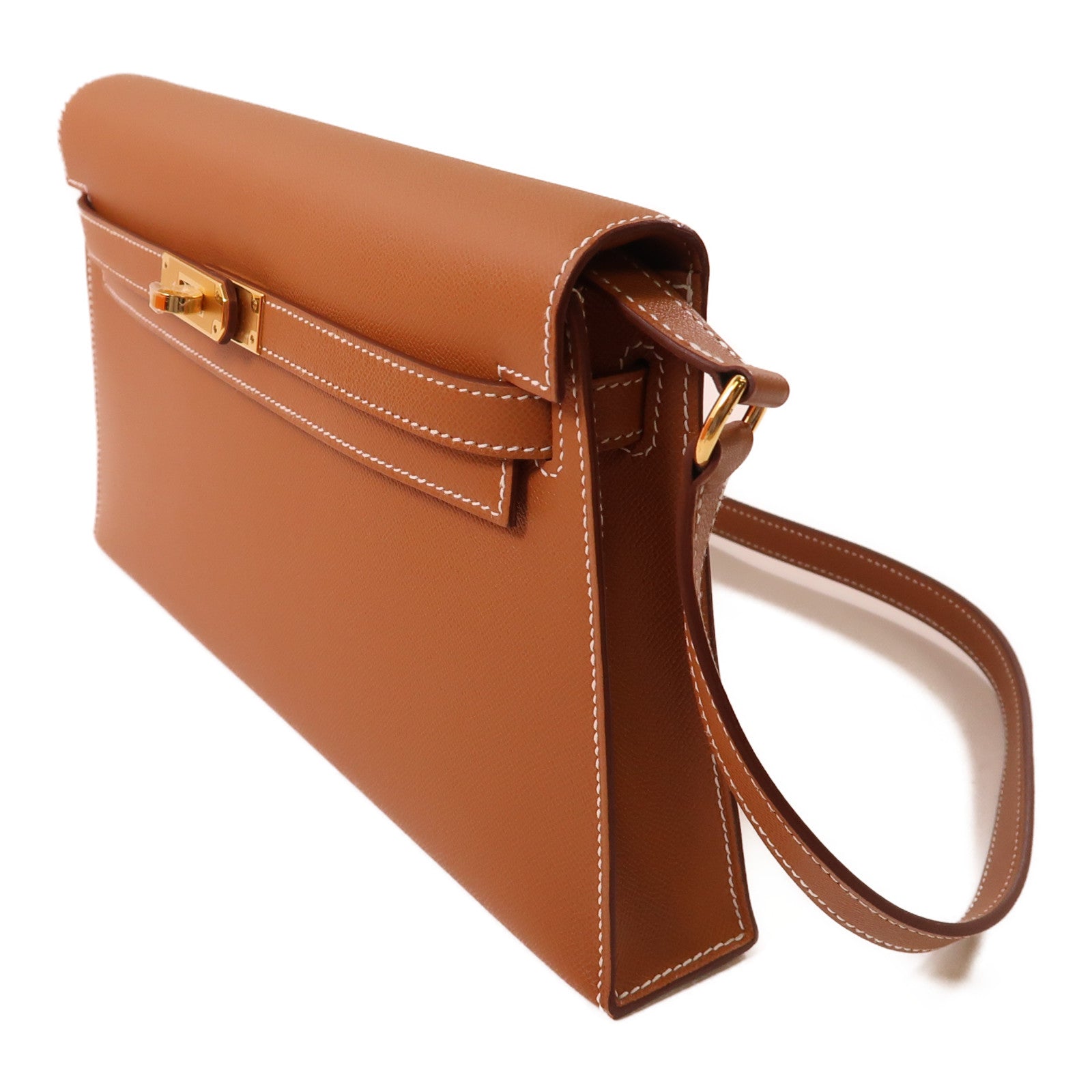 HERMES Madame皮革Kelly Elan金扣肩背袋Gold