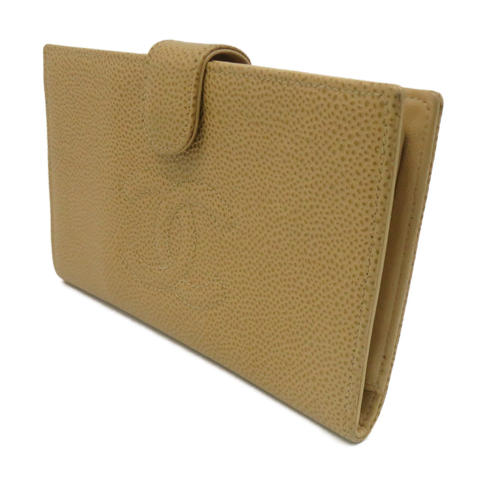 CHANEL Caviar Leather Long Wallet Gold Buckle Long Wallet Apricot
