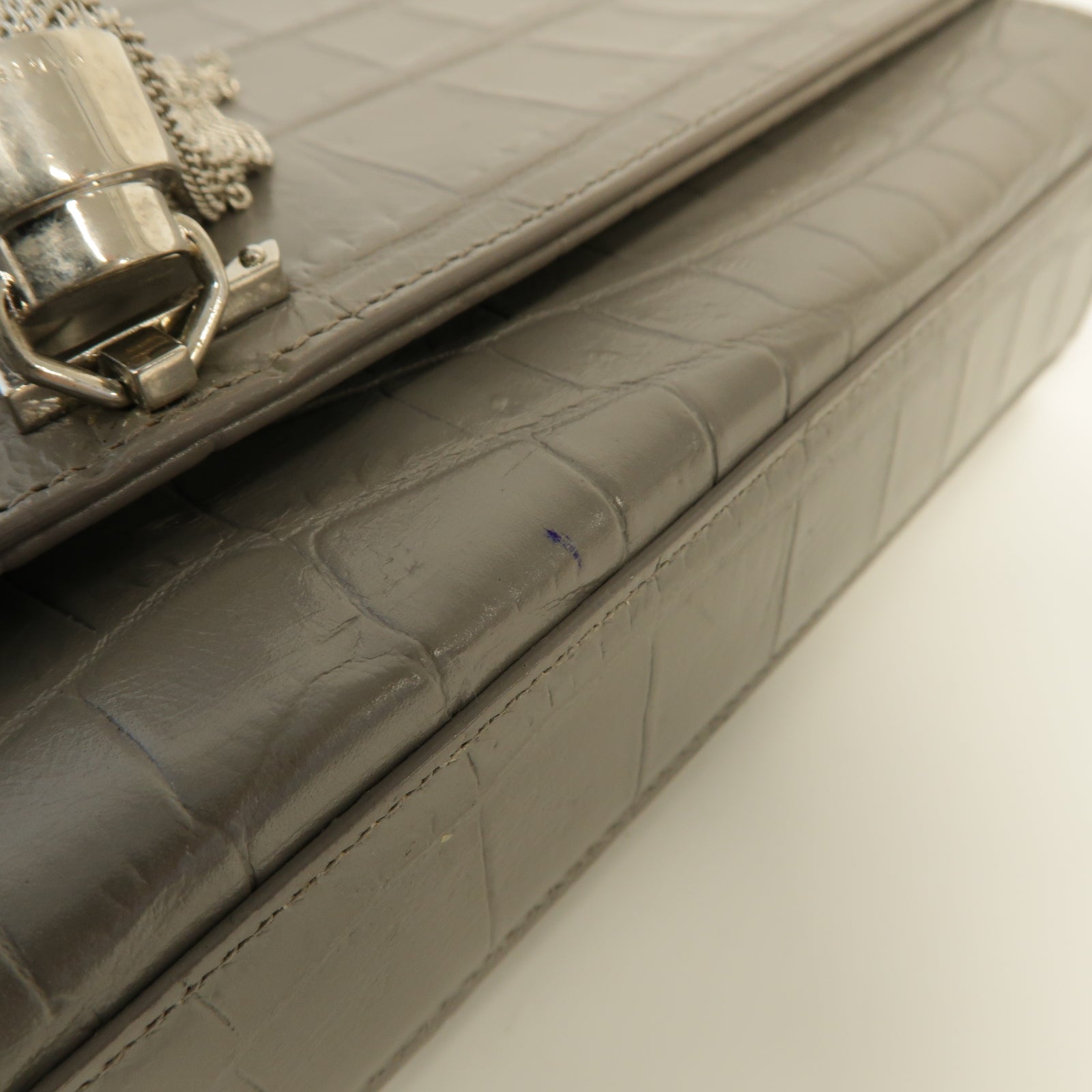 YVES SAINT LAURENT 【激減優惠】牛皮皮革Shoulder Bag銀扣鏈帶肩背袋灰色