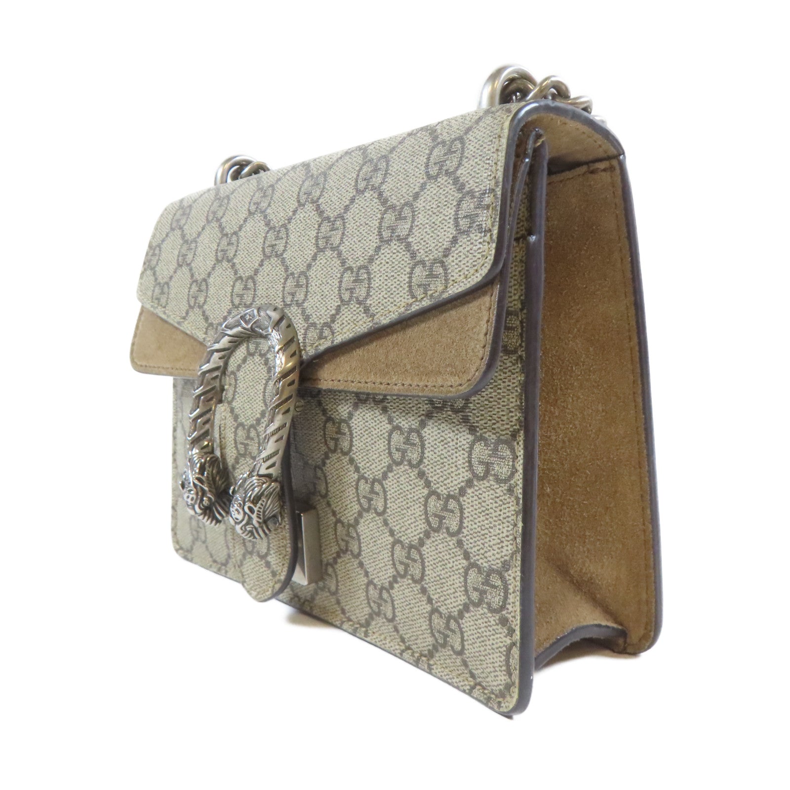 GUCCI 塗層帆布Dionysus Mini銀扣鏈帶肩背袋啡色
