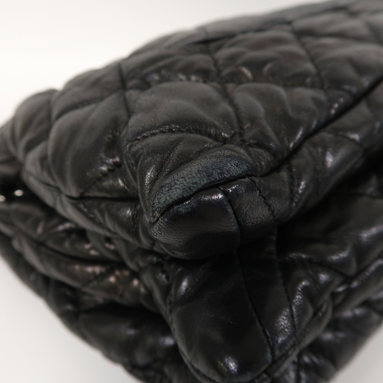 CHANEL 菱格羊皮皮革Chain Shoulder銀扣鏈帶肩背袋黑色