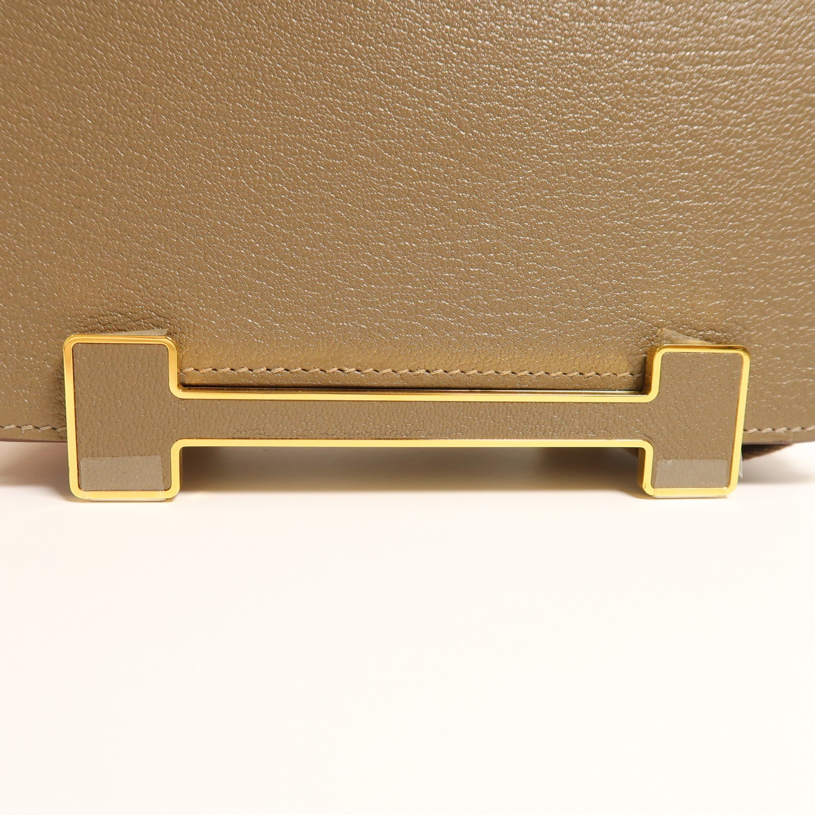 HERMES Chevre皮革Geta金扣肩背袋灰色