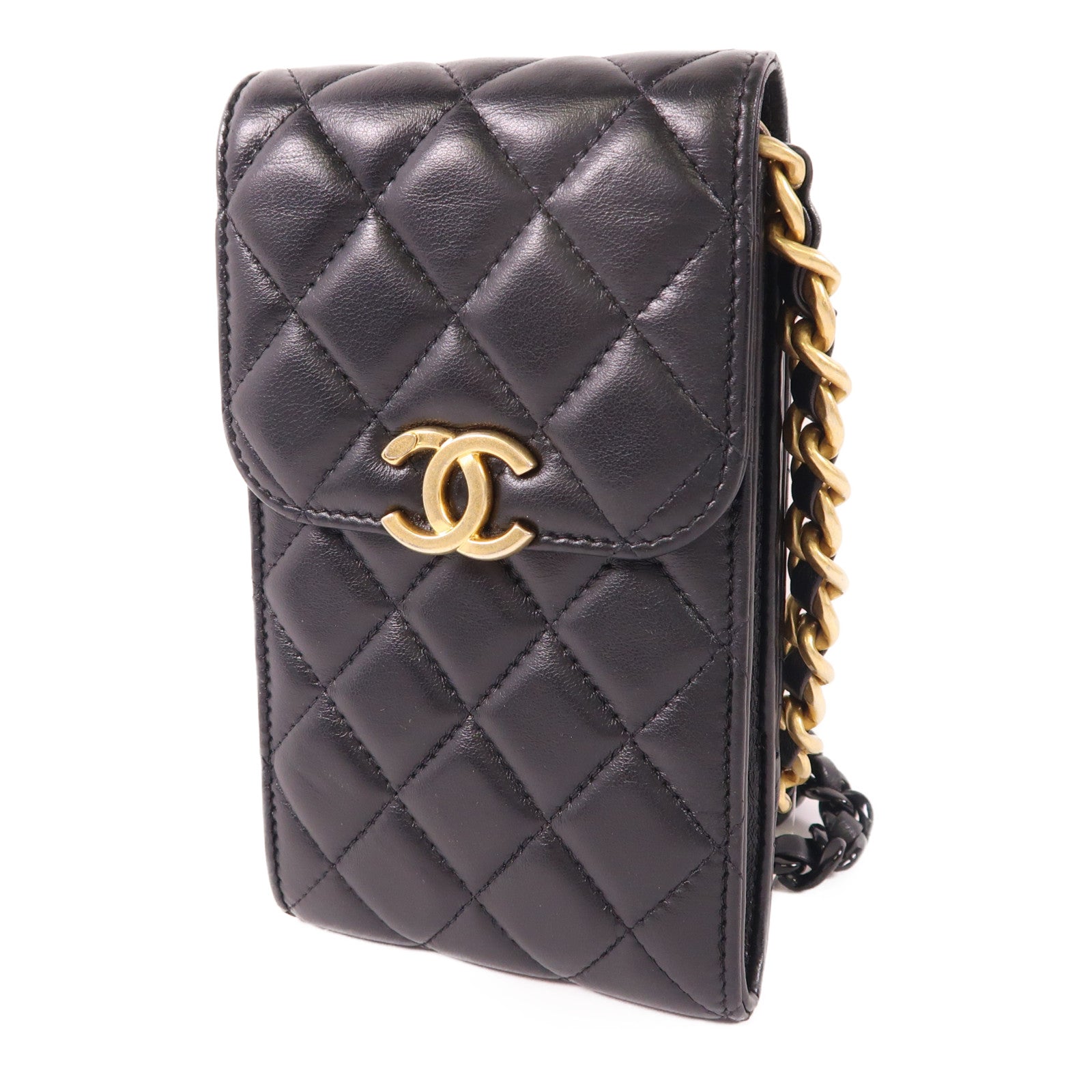 CHANEL CC GHW Phone Case Lambskin Leather Black