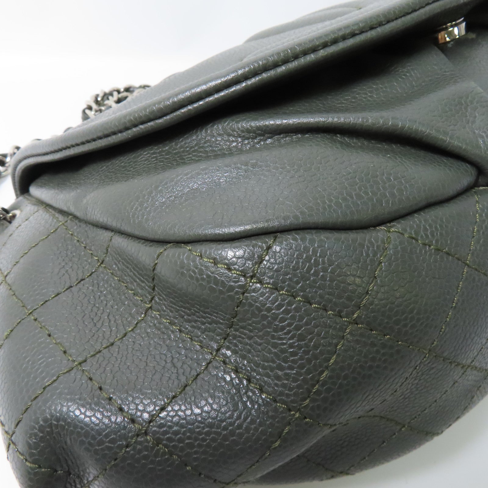 CHANEL 【激減優惠】牛皮皮革Chain Shoulder銀扣鏈帶肩背袋綠色