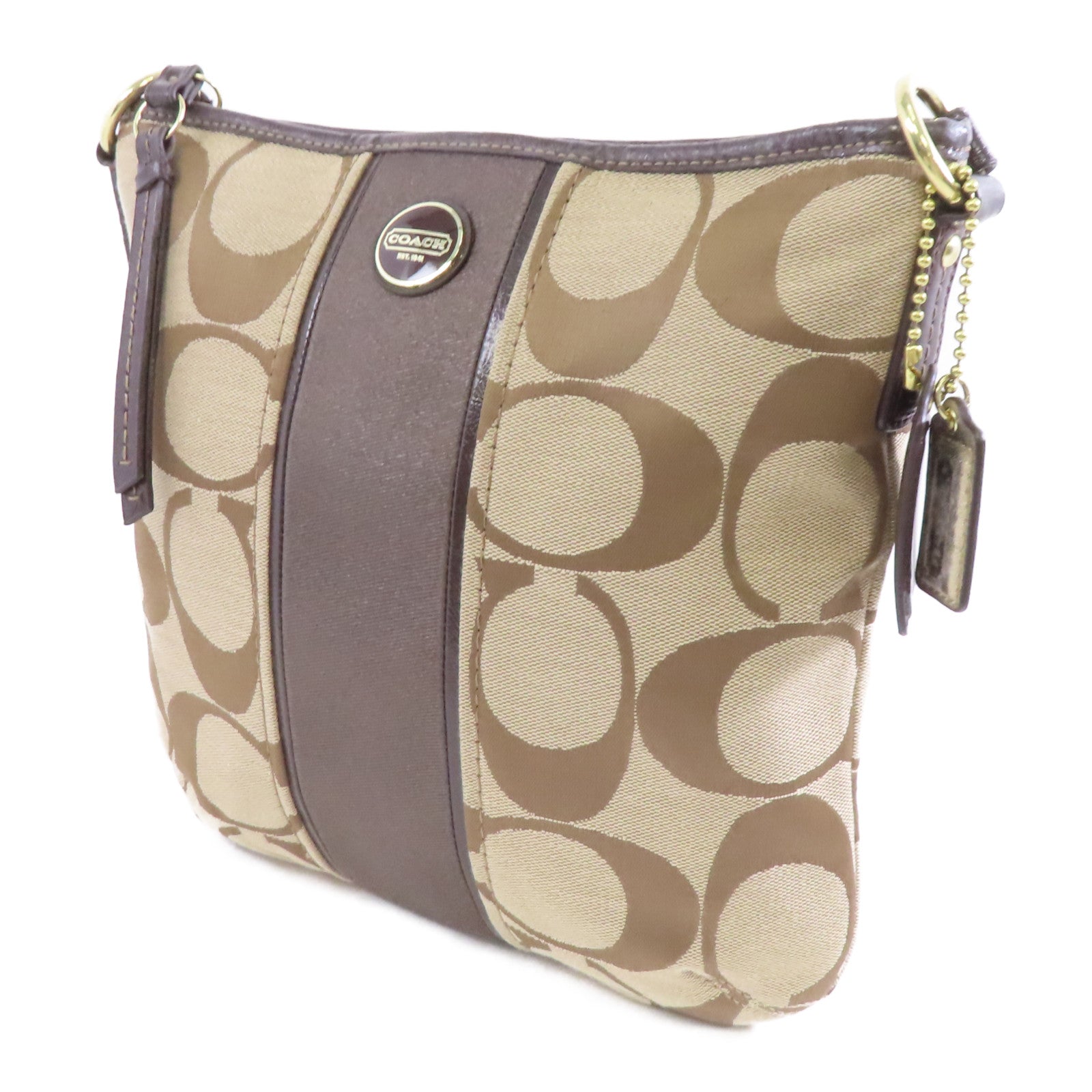 COACH 帆布Shoulder Bag金扣肩背袋棕色