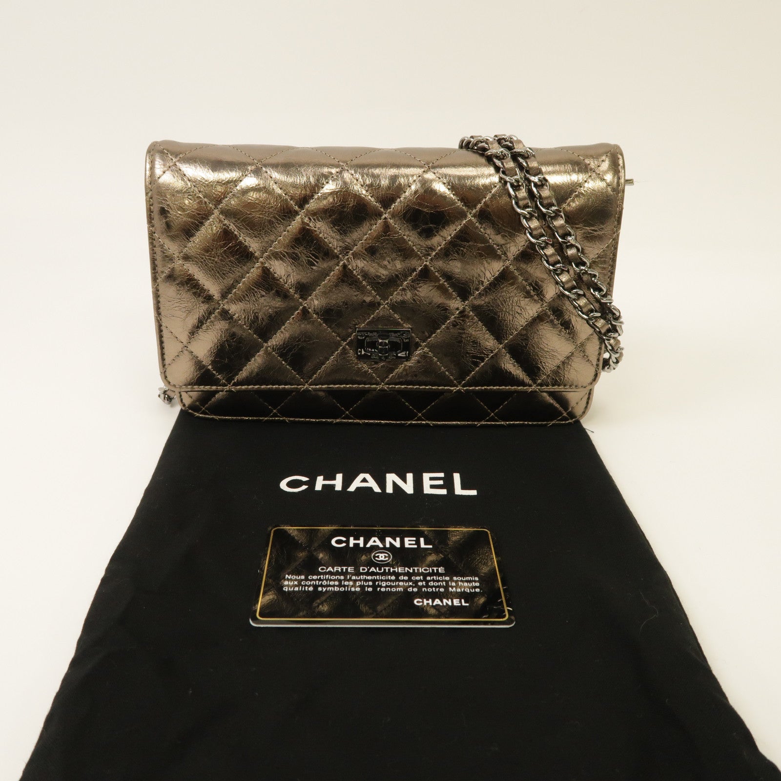 CHANEL 菱格皮革2.55 Wallet On Chain銀扣鏈帶肩背袋金色