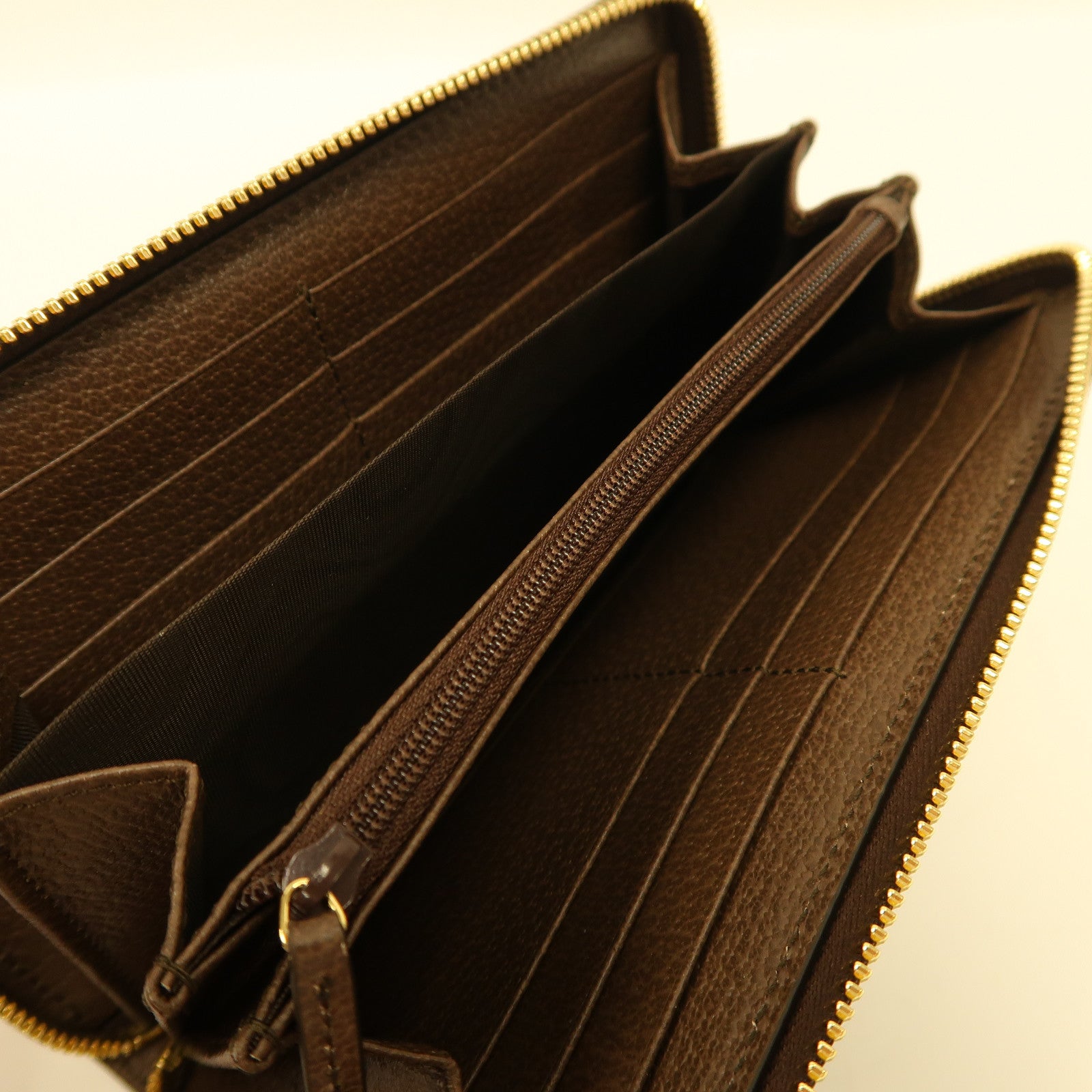 GUCCI 塗層帆布Zipped Long Wallet金扣長錢包棕色
