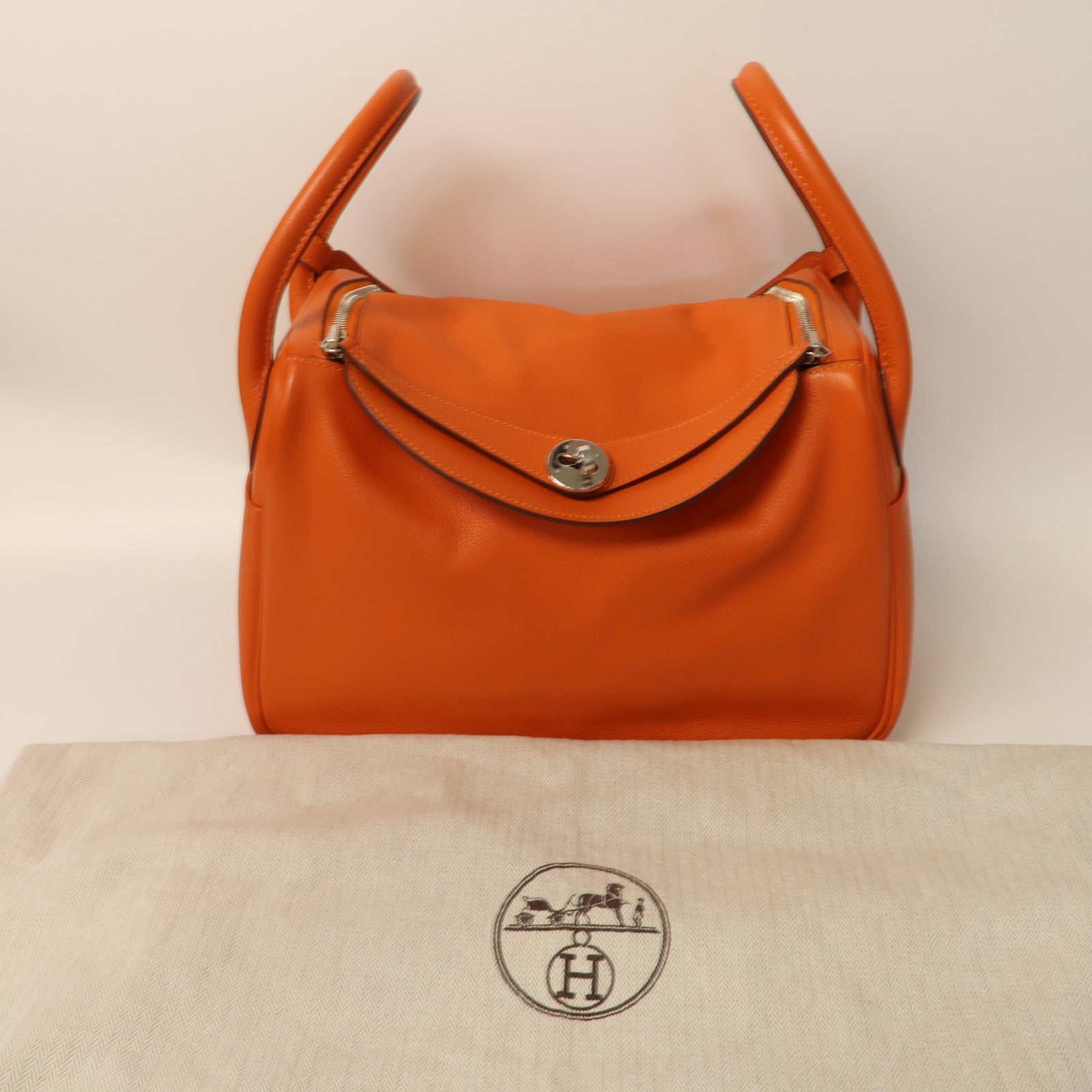 HERMES Evercolor皮革Lindy 30銀扣手挽肩背兩用袋橙色