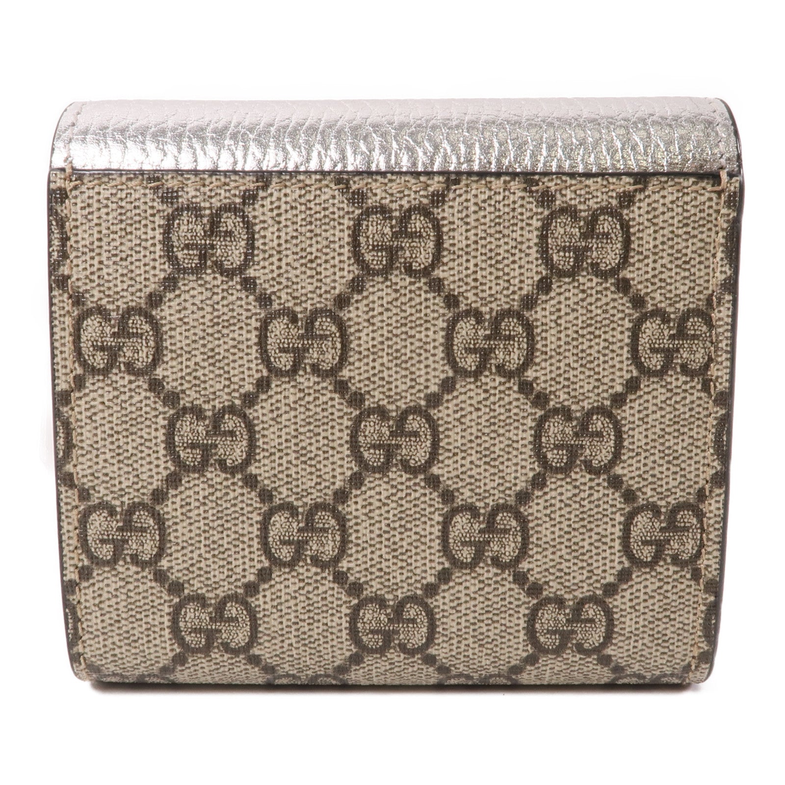 GUCCI 塗層帆布GG Marmont Wallet金扣錢包棕色/銀色