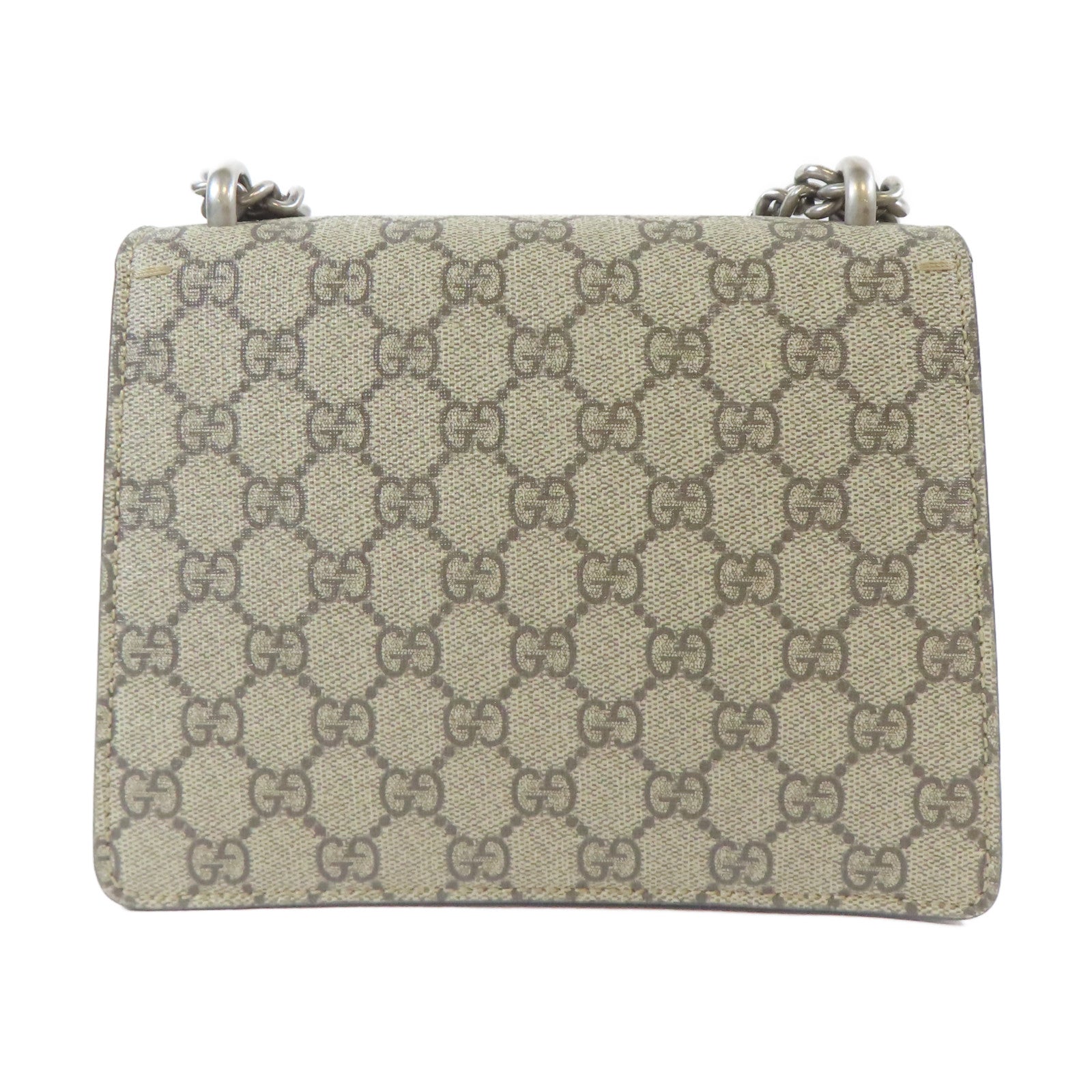 GUCCI 塗層帆布Dionysus Mini銀扣鏈帶肩背袋啡色