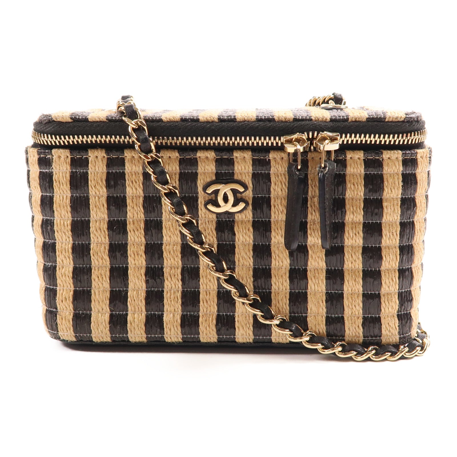 CHANEL 酒椰Vanity Case金扣鏈帶肩背袋