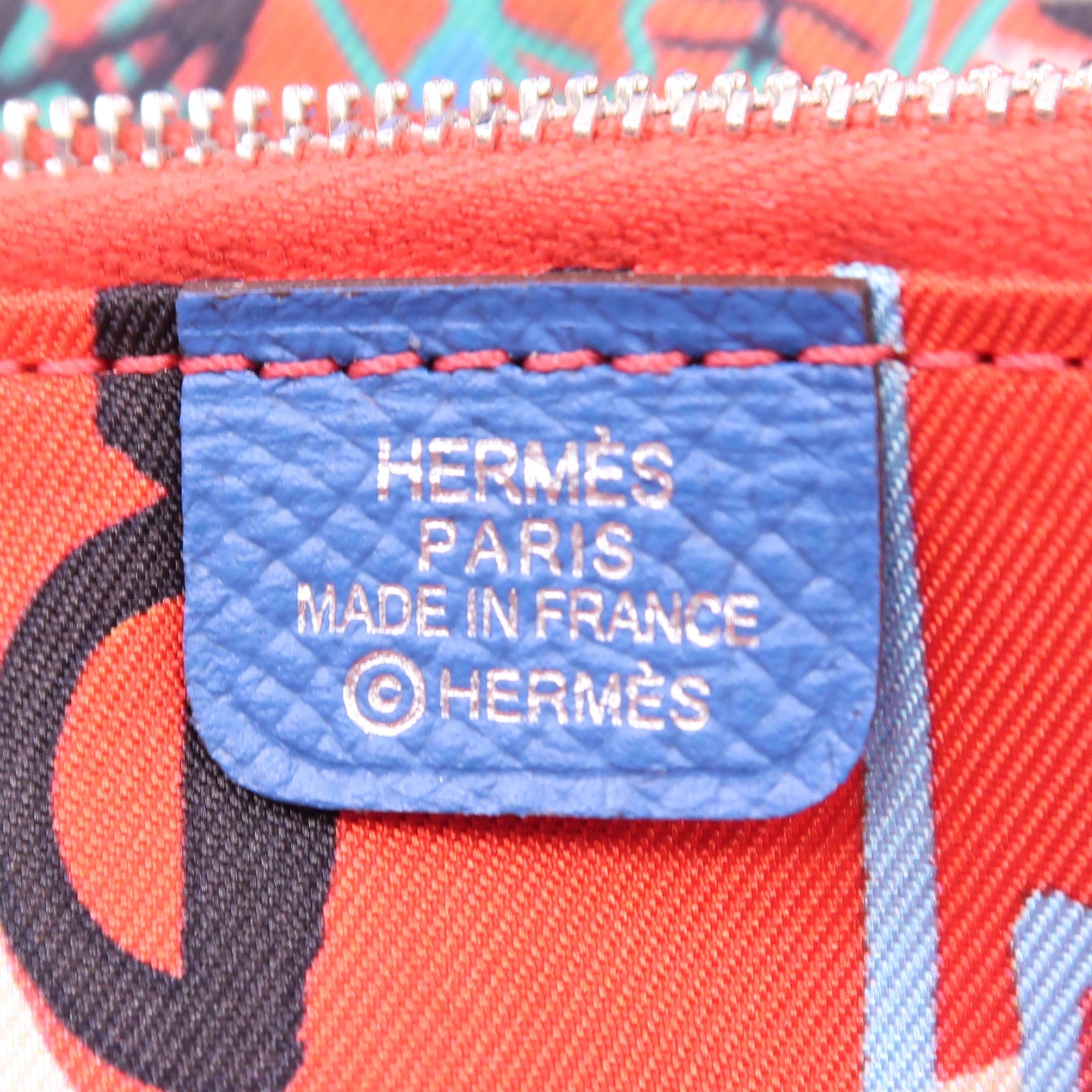 HERMES Epsom皮革Silk In Long Wallet銀扣長錢包藍色