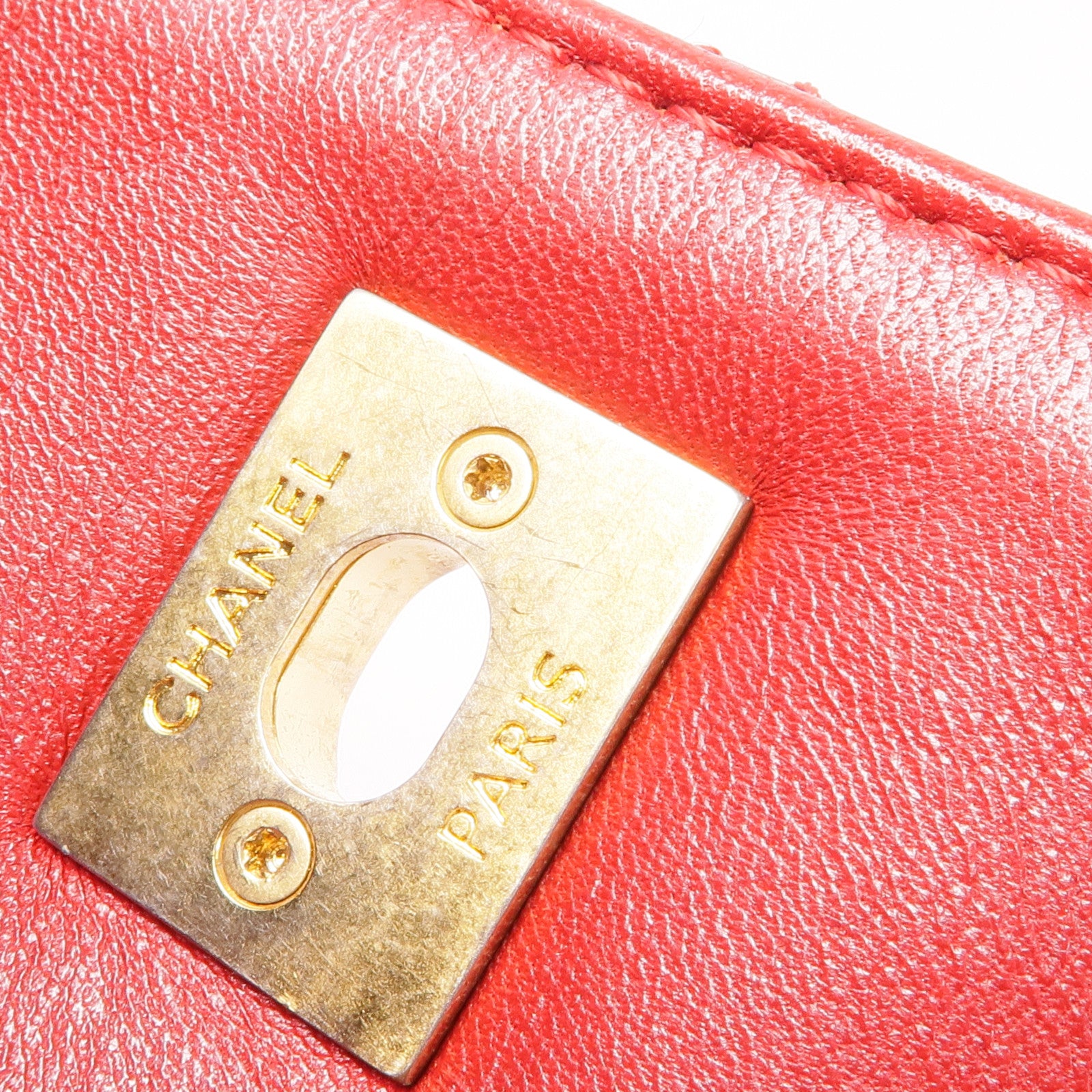 CHANEL CC GHW Materasse Chain Shoulder Bag Calfskin Leather Red