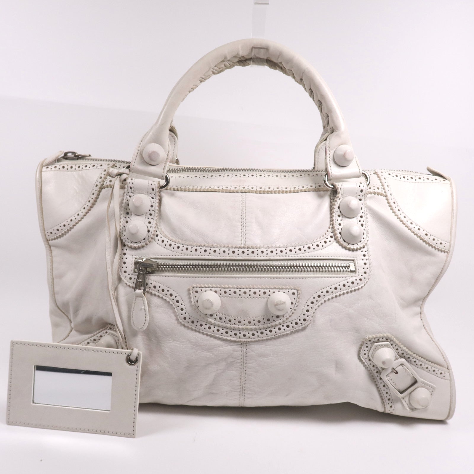 BALENCIAGA 皮革Giant Work銀扣手挽袋