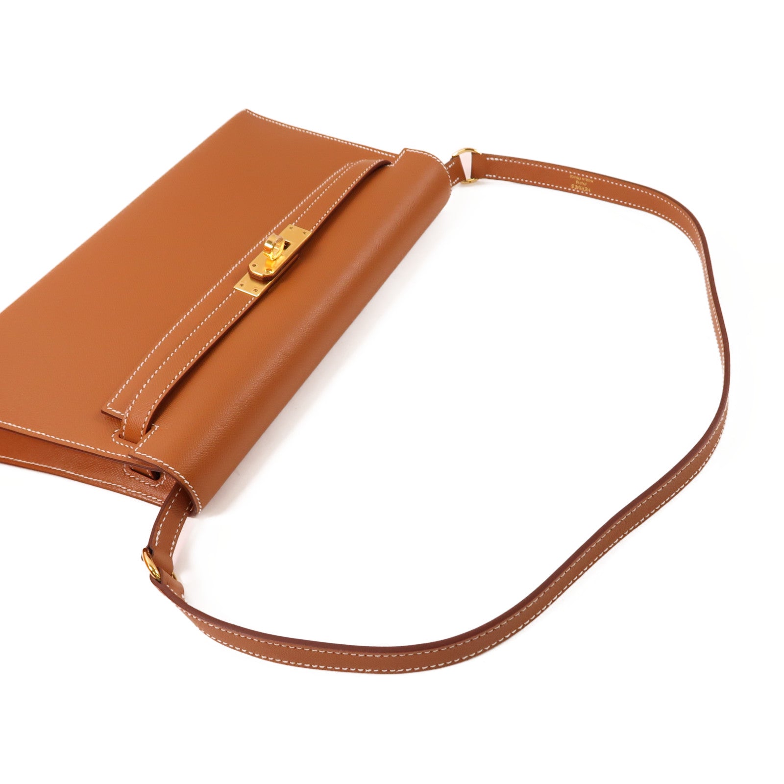 HERMES Madame皮革Kelly Elan金扣肩背袋Gold